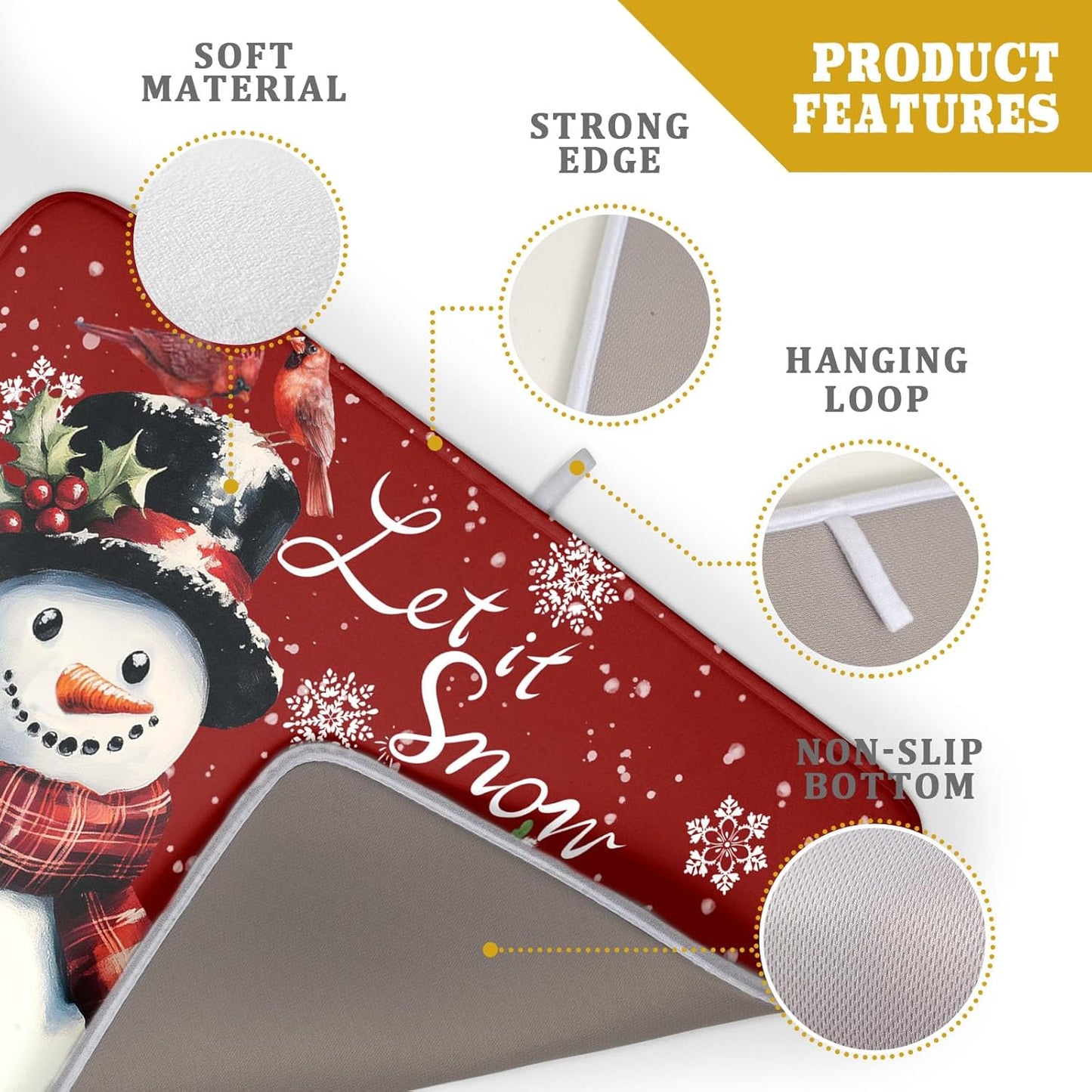 Let It Snow Winter Snowflake Red Dish Drying Mat for Kitchen Counter,Xmas Trees Snowman Cardinal Bird Drying Mat 18 x 24 Inch with High Absorbent Microfiber Drainer Mat for Coffee Bar