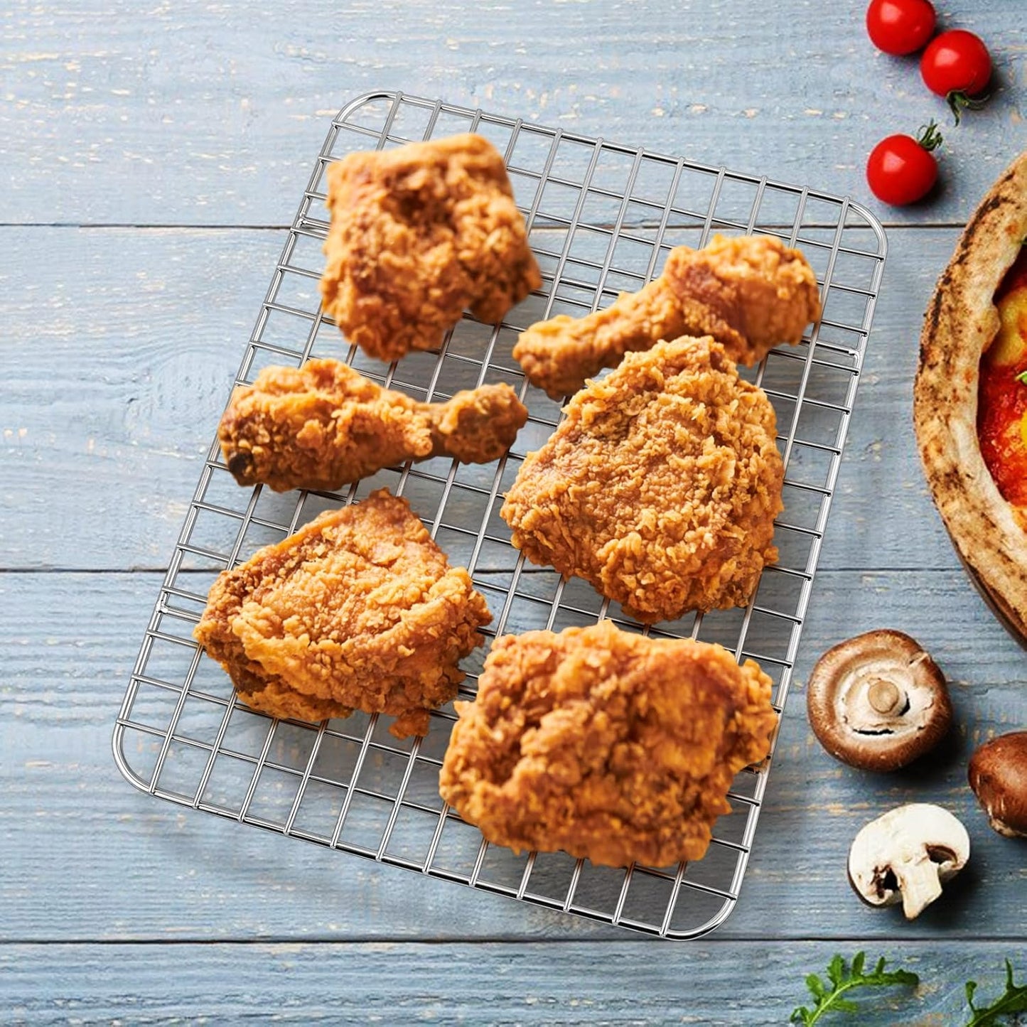 Small Baking Cooling Rack Set of 2, E-far Stainless Steel Toaster Oven Rack for Cooking Roasting Grilling Broiling Meat Bacon, 9.7” x 7.3” Metal Bakeable Wire Racks for Cookie Cake - Dishwasher Safe