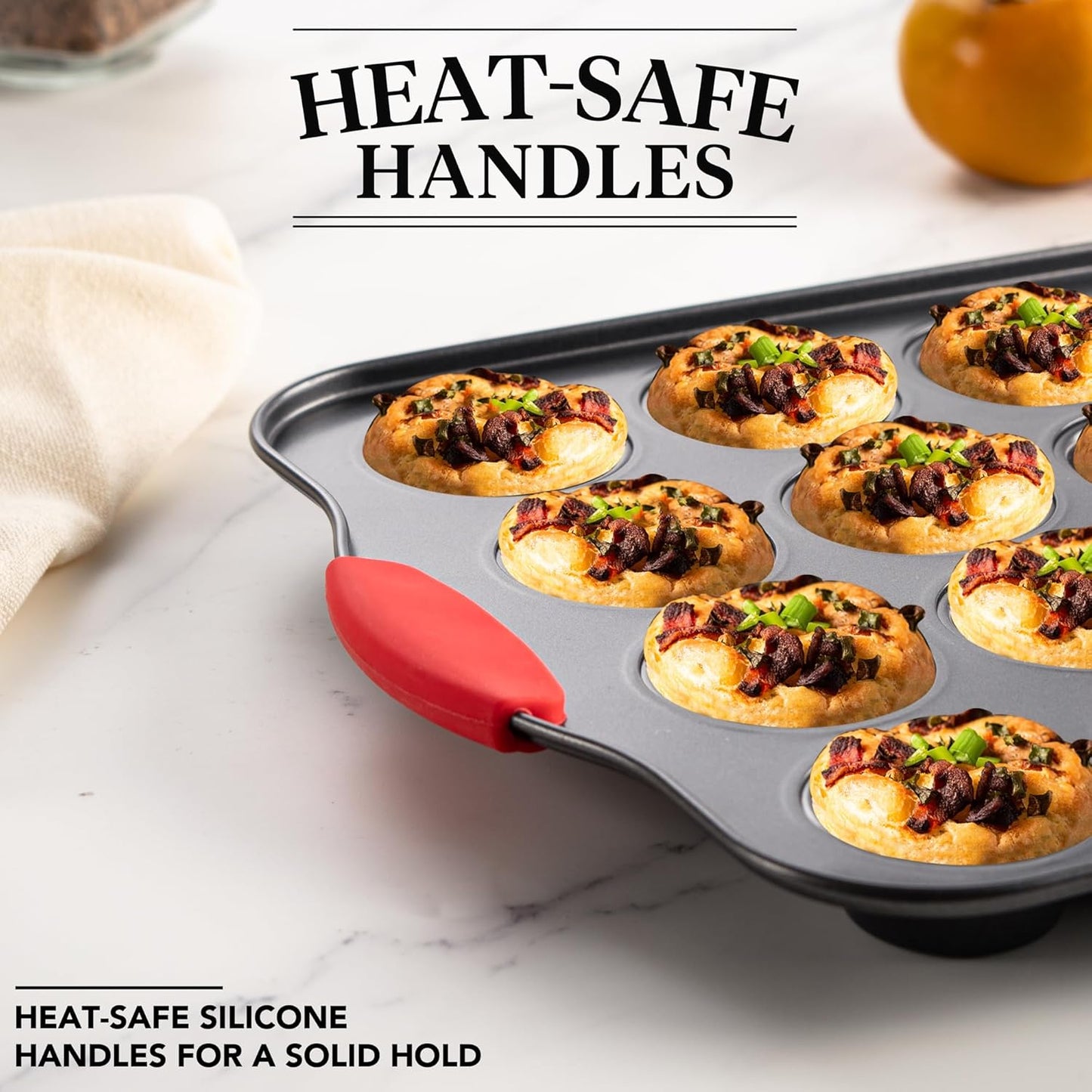 Tiawudi Muffin Pan, Nonstick Cupcake Pan Set, 2 Pack Heavy Duty Muffin Tins for Baking, 12-Cup Regular and 24-Cup Mini Bareware Tray with Silicone Grip Handles