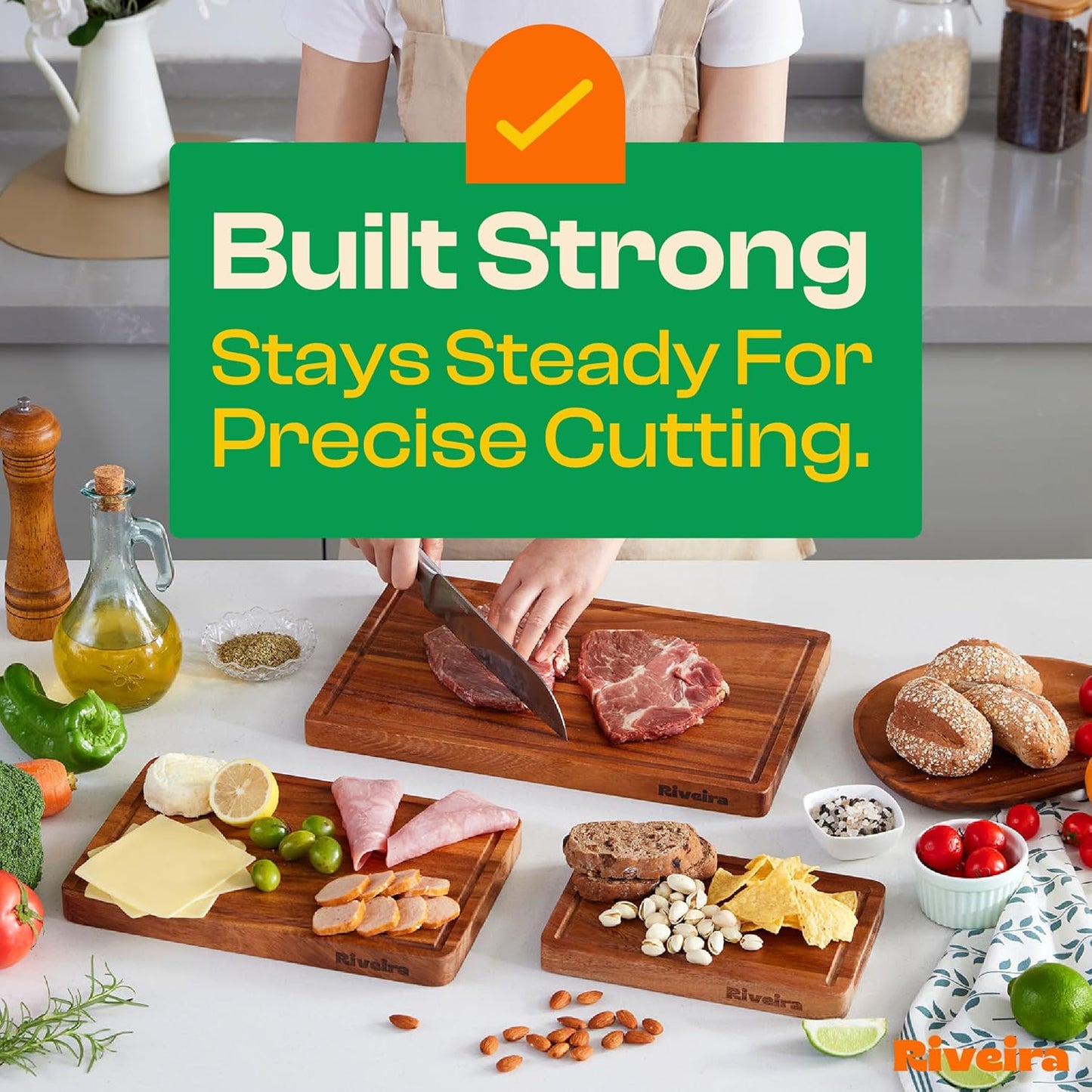 Riveira Walnut Cutting Board Set – Versatile And Durable: Set Of 3 Pcs Rectangular Wooden Cutting Board – Natural Wooden Cutting Boards For Kitchen – Complete Walnut Wooden Chopping Board