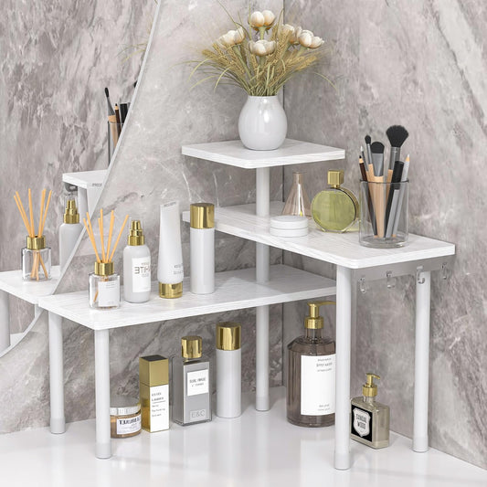 JayRex Bathroom Organizer Countertop Corner Shelf, 3 Tier Moveable Organizer for Make Up, Dresser Table, Desktop (White)