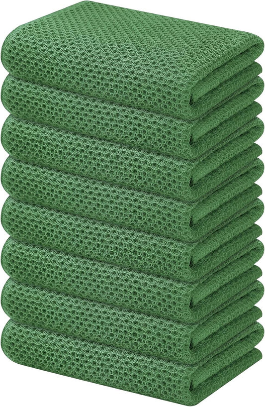 Kitinjoy 100% Cotton Waffle Weave Kitchen Towels, 8-Pack Super Soft and Absorbent Dish Towels for Drying Dishes, Kitchen Hand Towels, 13 in x 28 in, Grass Green