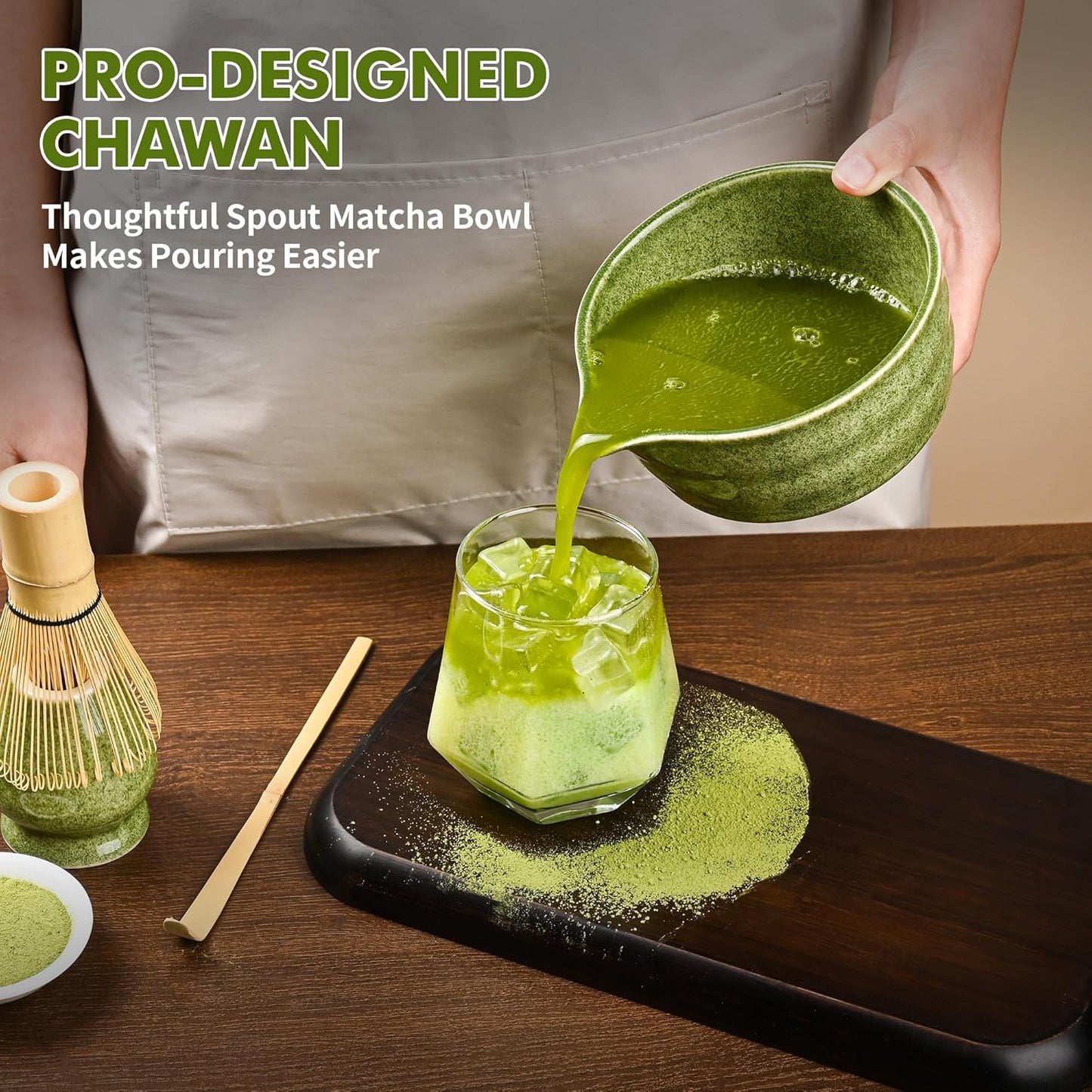 Matcha Whisk Set-Japanese Matcha Tea Kit includes Matcha Bowl with Spout,Matcha Whisk,Holder,Scoop,Sifter,Matcha Set for Making Matcha Latte,Tea Ceremony,Gifts for Family for Christmas Birthday