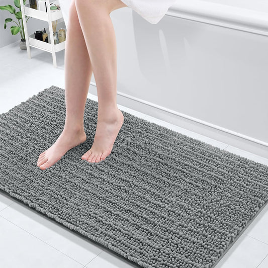 Arotive Luxury Chenille Bathroom Rug Mat, Extra Soft Thick Absorbent Shaggy Bath Rugs, Non-Slip Machine Wash Dry, Plush Bath Mats for Bathroom, Shower and Tub, 54x24, Grey