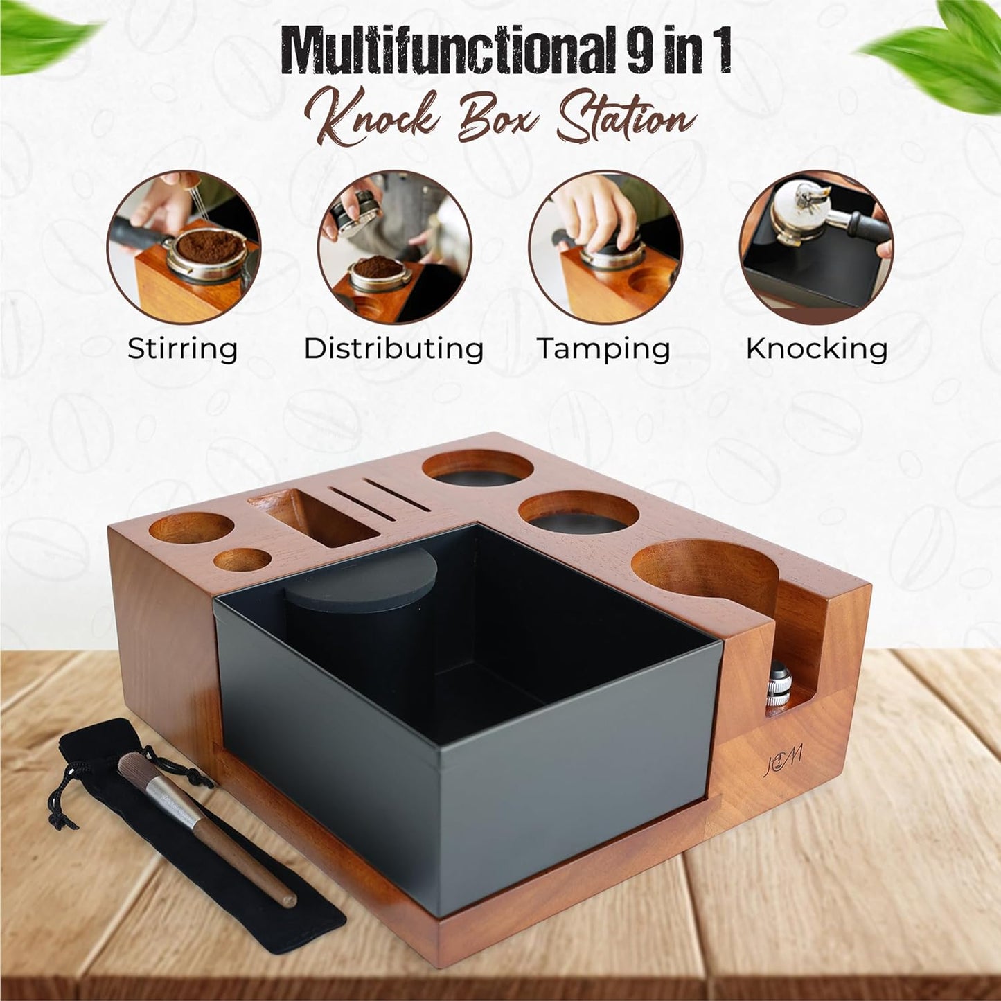 Espresso Knock Box & Tamping Station - Coffee Organizer Box for 58mm Tamper, Distributor, Dosing Funnel, Portafilter & Puck Screen Accessories - Includes Cleaning Brush"