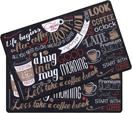 SHACOS Coffee Mat 2-Pack 12x19 inch Absorbent Non Slip Rubber Coffee Maker Mat for Countertop Bar Accessories Espresso Heat Resistant, Black Red