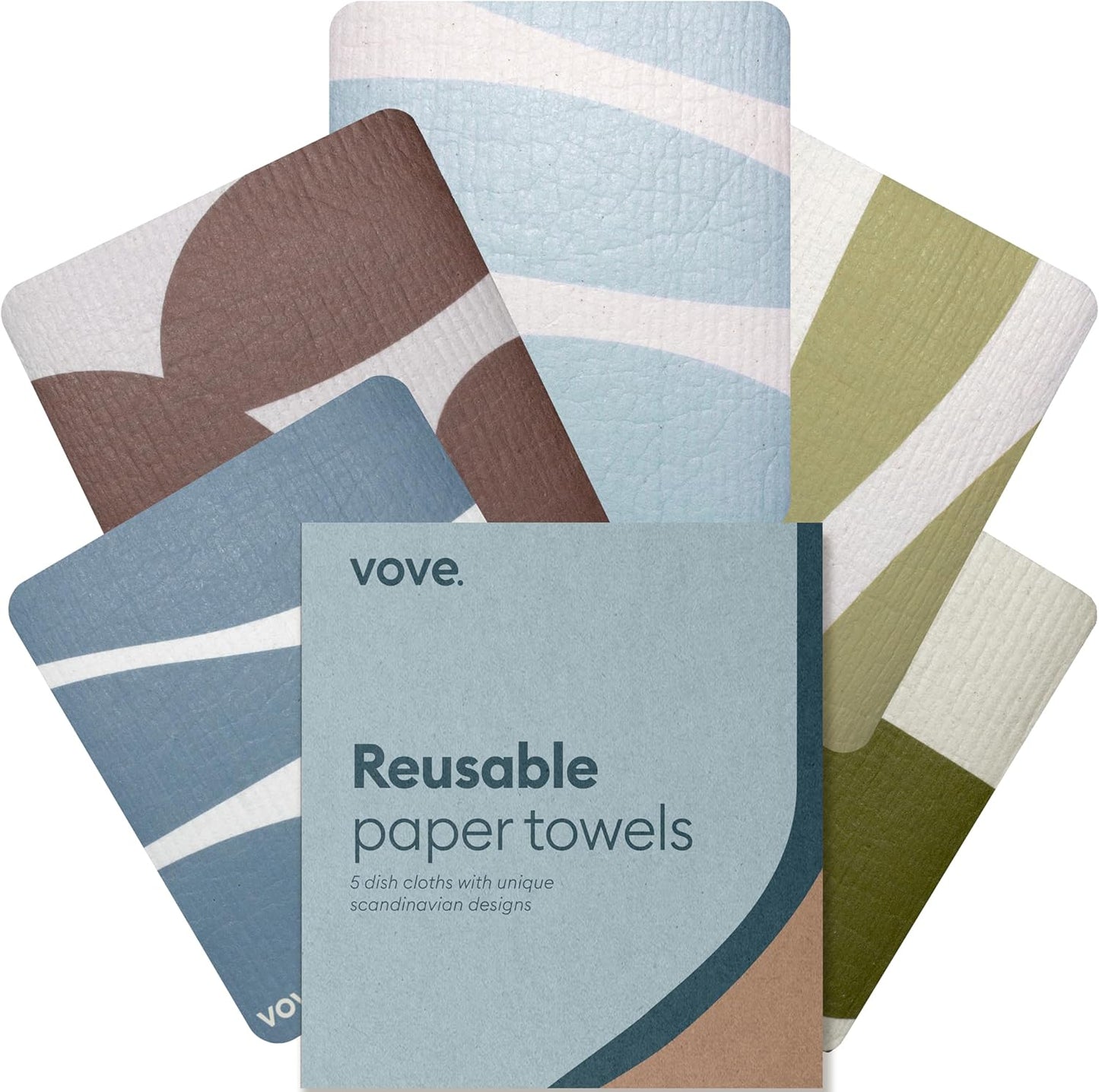 Vove Swedish Dishcloths 5-Pack, Modern Abstract - FSC Certified Cellulose & Cotton, Oeko-TEX Standard 100, Reusable Washable Kitchen Cleaning Cloths, Eco Friendly Floral Design