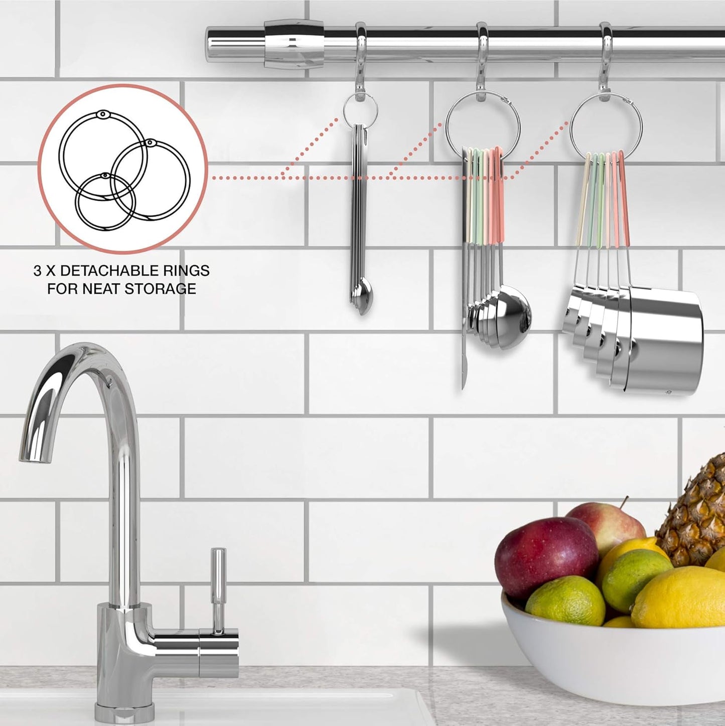 22-Piece Stainless Steel Measuring Cups and Spoons Set, Tad Dash Pinch Smidgen Drop Mini Measuring Spoons, Measuring Stick Leveler, Measurement Conversion Chart Fridge Magnet, (Country Chic)