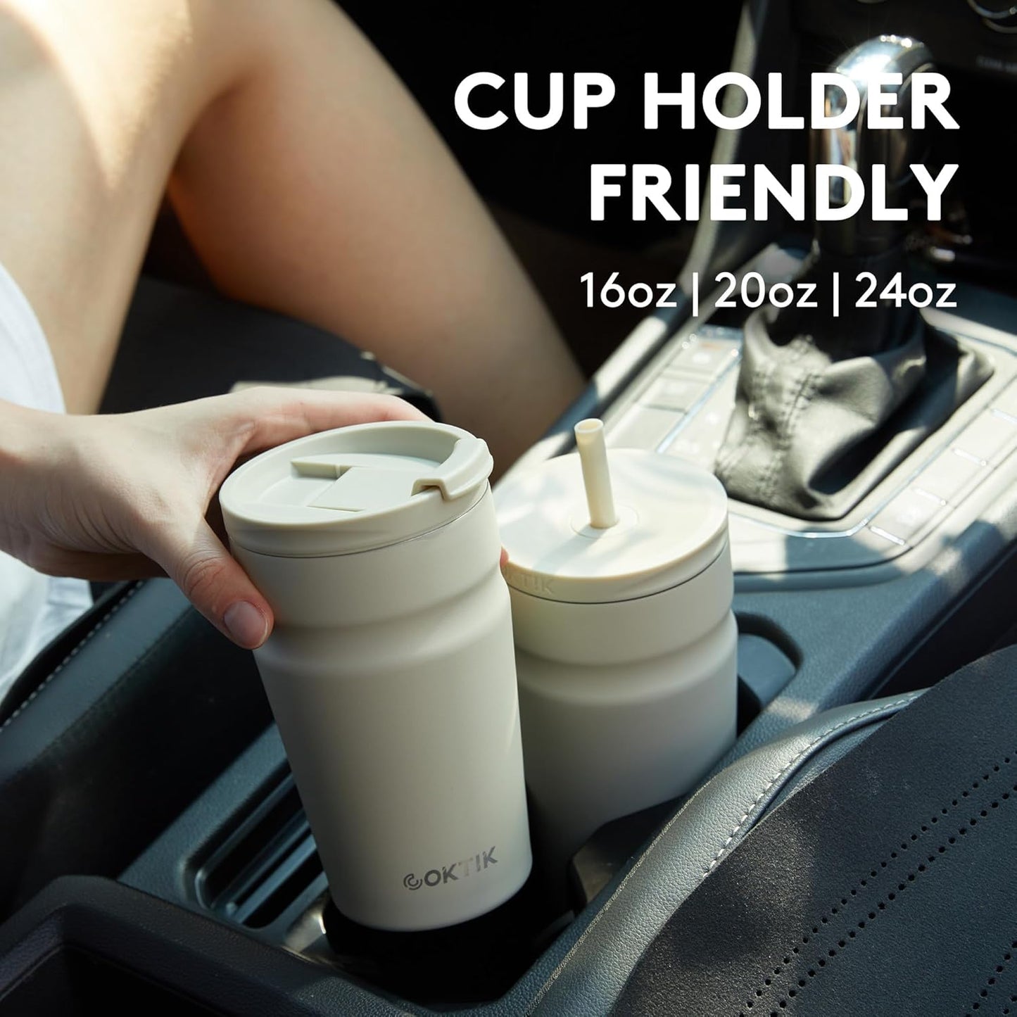 COKTIK 24oz Insulated Tumbler with Lid and Straw 2 Lids (Straw/Flip) Iced Coffee Cup Reusable Stainless Steel Travel Mug Water Bottle Cupholder Friendly for Women Men Her Him (Olive)