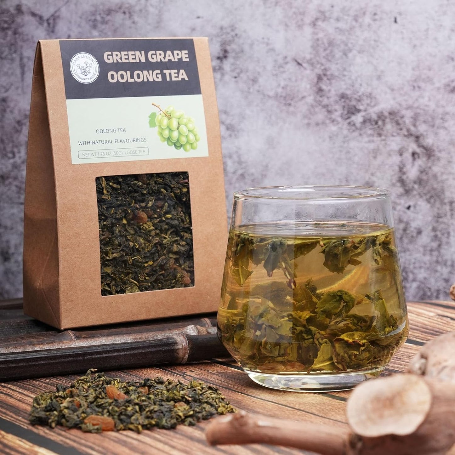 HANFANGLING Green Grape Oolong Tea - Premium Loose Leaf Tea with Natural Green Grape Flavor, 100% Natural, Refreshing & Fruity 1.76oz