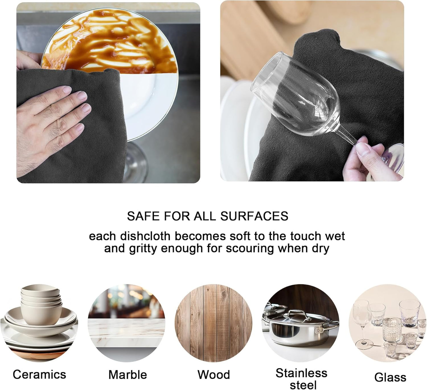 kimteny 13x28 Inches Kitchen Cloth Dish Towels, 400 GSM Premium Dishcloths, Super Absorbent Coral Velvet Microfiber Cleaning Cloths, Fast Drying Rags for Washing Dishes (12 Pack, Dark Grey)