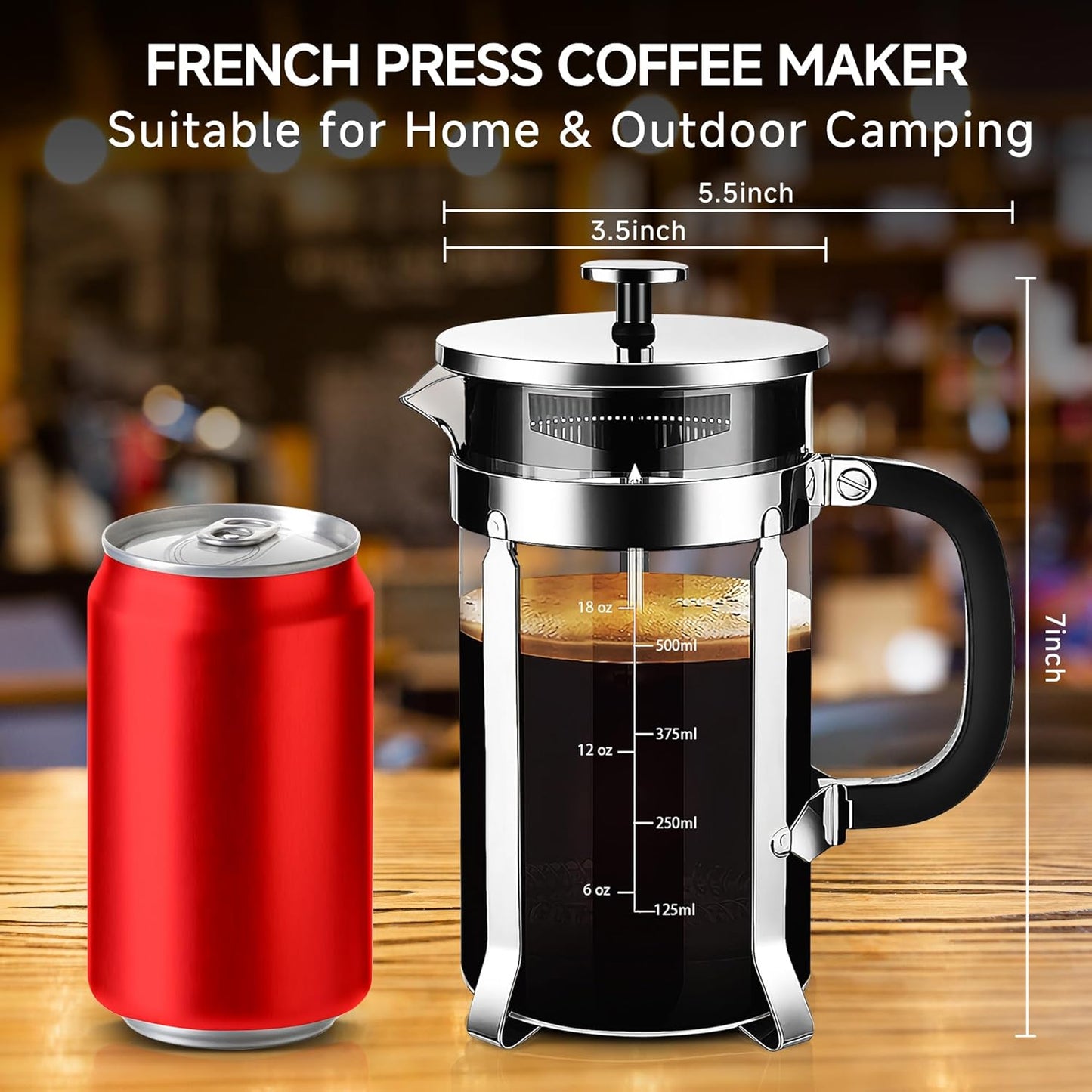 French Press Coffee Maker 304 Stainless Steel Coffee Press,with 4 Filters System, Heat Resistant Thickness Borosilicate French Press Glass, BPA-Free Brewed Tea Pot Coffee Plunger(Copper 12oz)