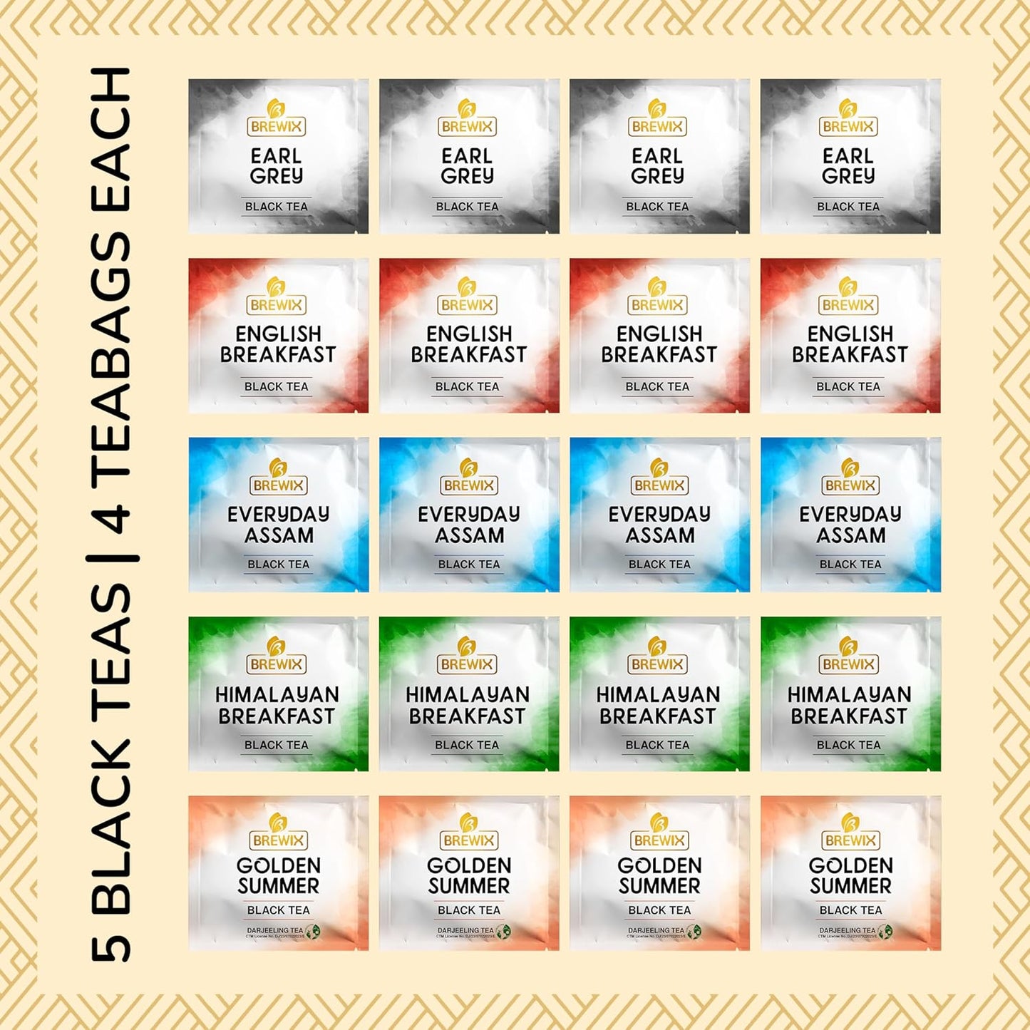 BREWIX Premium Assorted Black Tea Sampler Gift Box with 5 Flavors (20 Pyramid Indivdidually Wrapperd Tea Bags) | Tea Gift Set & Variety Pack | Gifts for Women & Men, Tea Set