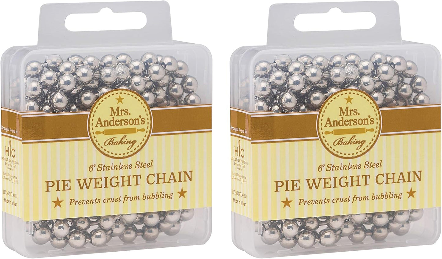 Mrs. Anderson's Baking Pie Weights | Stainless Steel Stoneware Beads for Blind Baking | Heat-Safe, Food-Safe, Easy to Use | Prevents Shrinking, Puffing, Bubbling | Connected Chain Weights