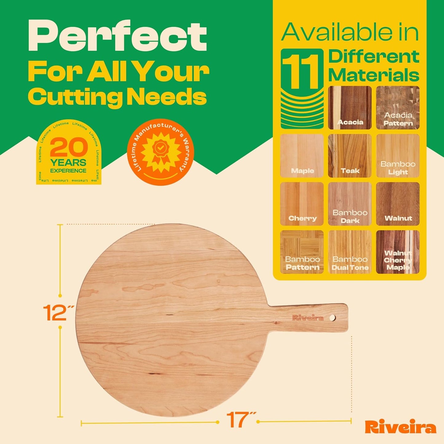 Riveira Cherry Wood Cutting Board – Gourmet Black Cherry Grandeur: 17 x 12 Wooden Cutting Board – Wooden Cutting Boards For Kitchen Decorative – Innovative Juice Grooves Cherry Wooden Chopping Board