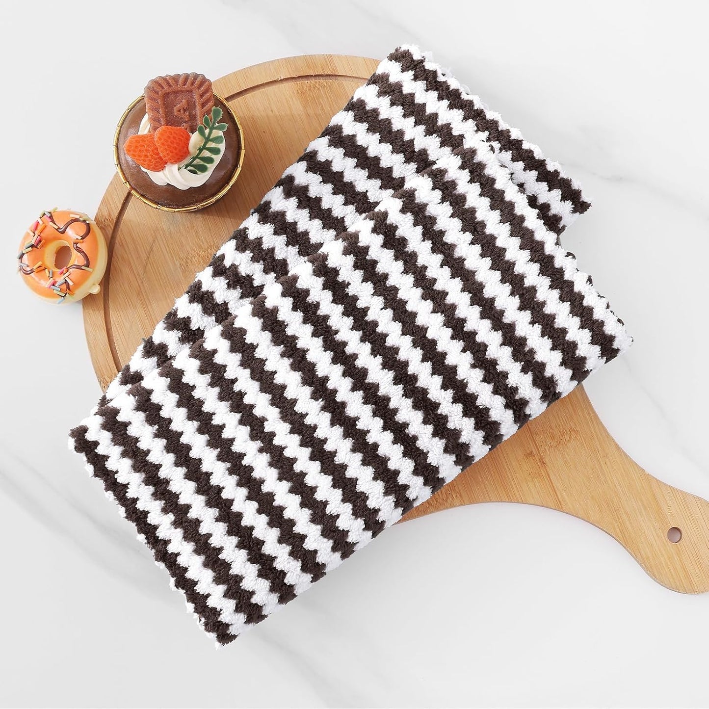 Homaxy Kitchen Towels(12 Pack, 10 x 20 inches), Ultra Soft and Absorbent Dish Towels, Reusable Fast Drying Microfiber Cleaning Cloth, Coral Velvet Wave Design No-lint, Brown