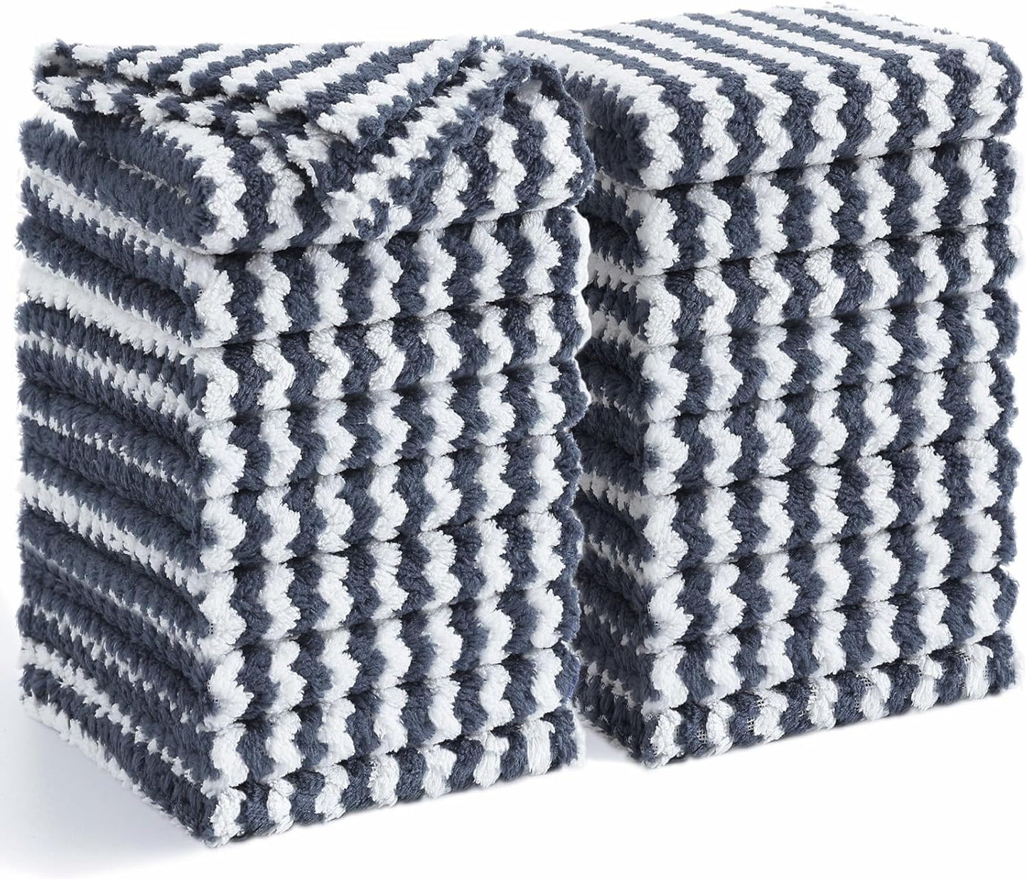 Homaxy 18 Pack Kitchen Dish Cloths, Ultra Soft and Absorbent Dish Towels, Reusable Fast Drying Microfiber Cleaning Cloth, Coral Velvet Wave Design No-lint, 10 x 10 inches, Dark Grey