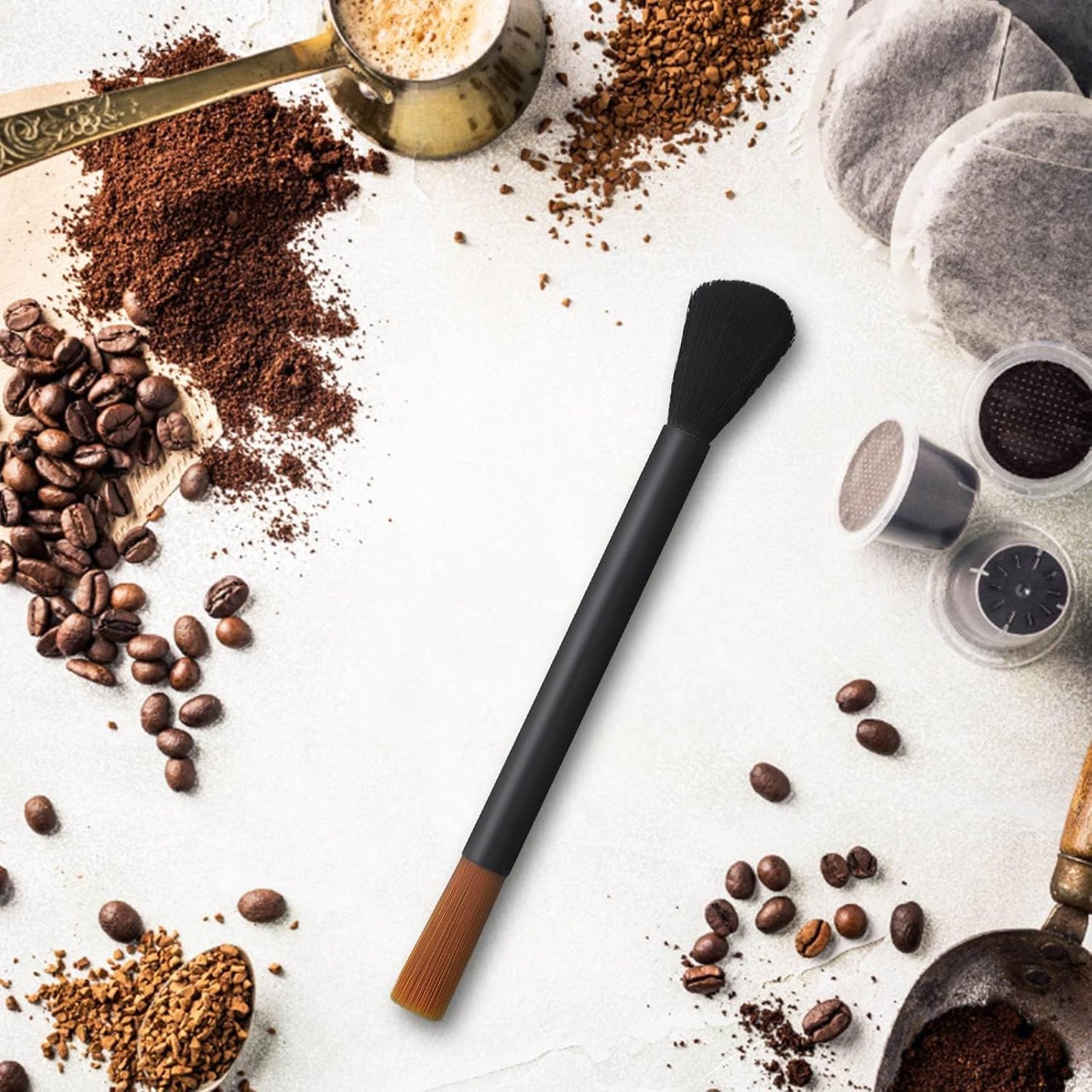 Coffee Machine Cleaning Brushes 2PC, Dusting Bar Espresso Machine Grinder Cleaning Brushes, Two Head Brush Accessories for Bean Grain Coffee Tool Tabletop Simple Barista Home Kitchen Dual Purpose