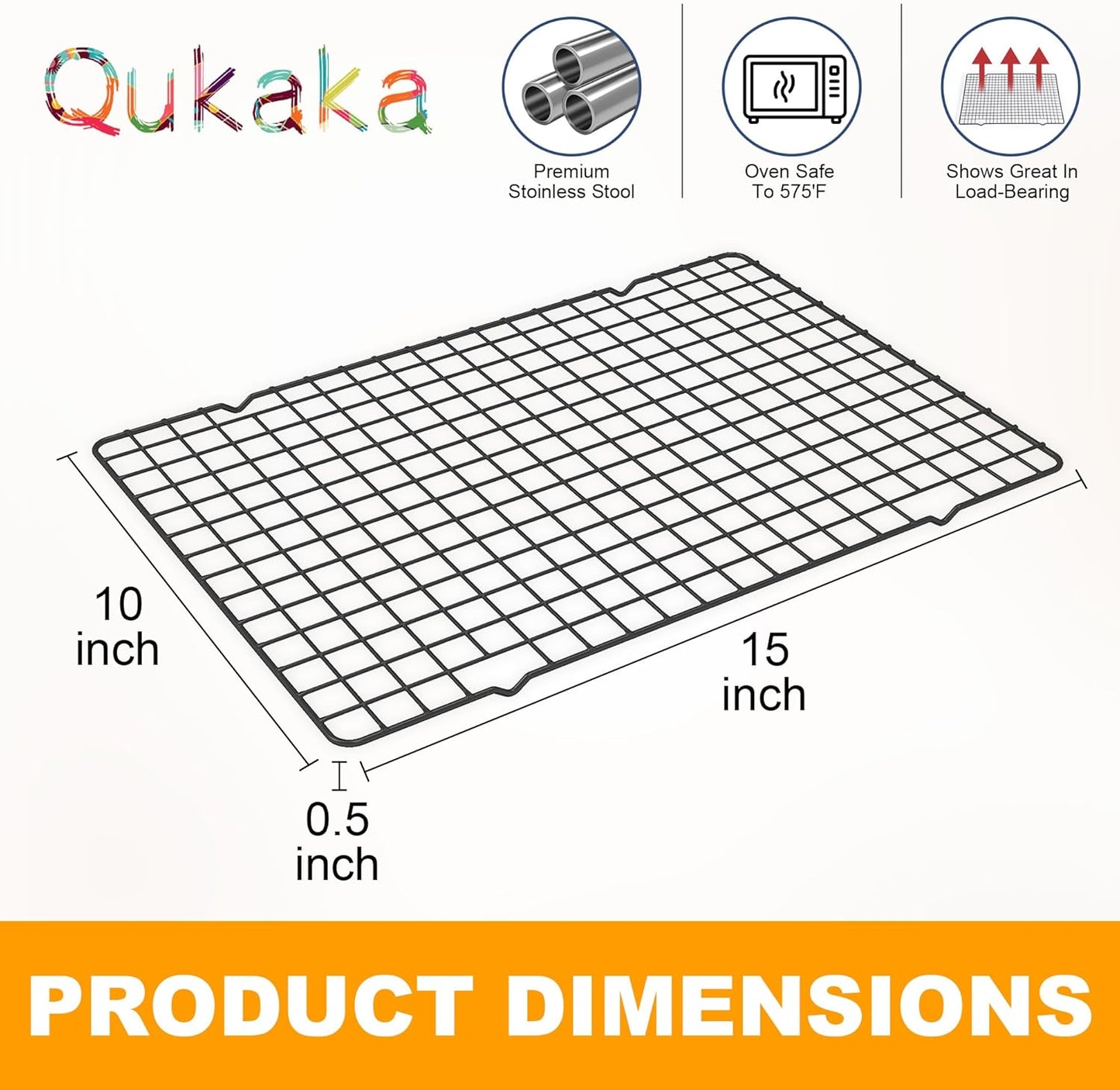 2PCS Cooling Racks for Cooking and Baking - 10" x 15"Heavy Duty Stainless Steel Wire Rack for Baking, Grilling, Roasting - Oven & Dishwasher Safe - Fits Jelly Roll Sheet Pan（Black）