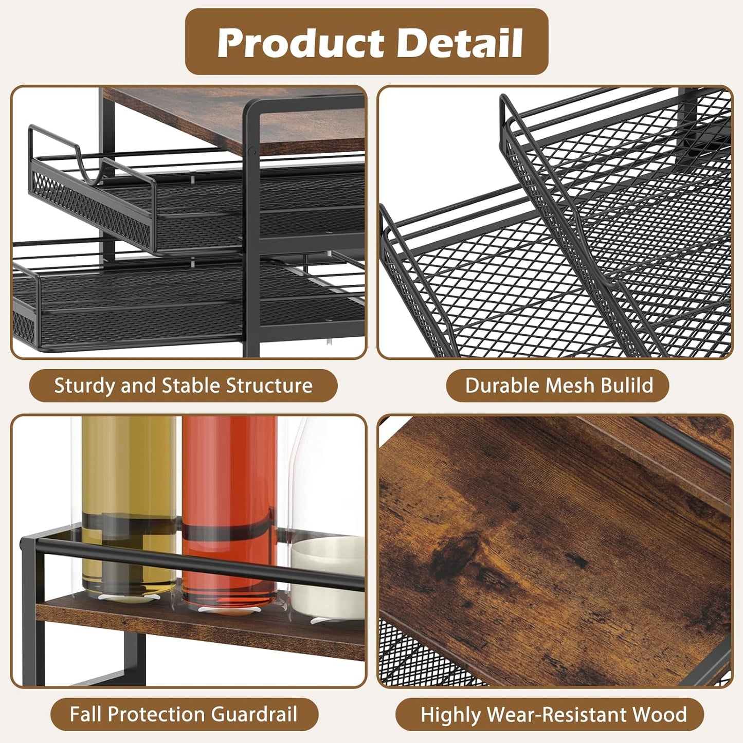 Coffee Bar Organizer, Coffee Pod Organizer,3 Tier Coffee Syrup Rack Organizer,72 K Cup Storage for Counter Storing K Cup,Coffee Syrups, Coffee Makers and Other Coffee Supplies-Rustic Brown