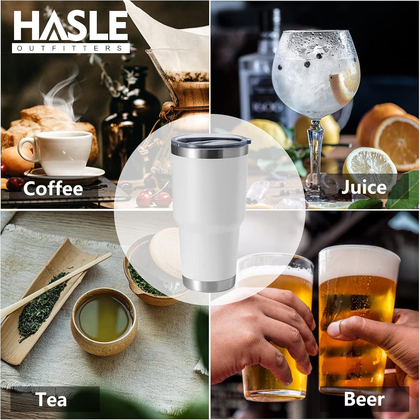 HASLE OUTFITTERS 30oz Stainless Steel Tumbler, Double Wall Vacuum Insulated Travel Mug Tumbler, Durable Insulated Coffee Mug, Gift Box Set (White, 4)