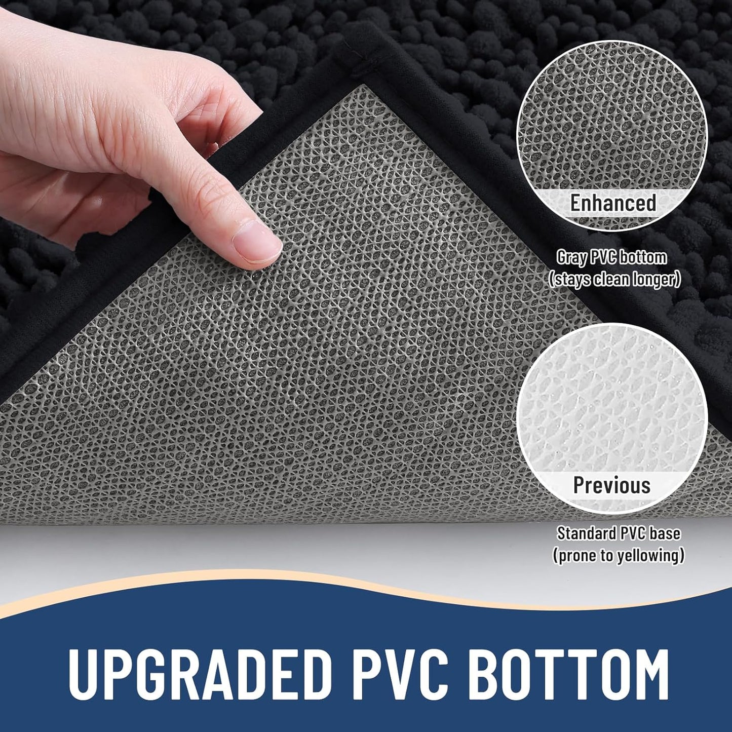 Arotive Luxury Chenille Bathroom Rug Mat, Extra Soft Thick Absorbent Shaggy Bath Rugs, Non-Slip Machine Wash Dry, Plush Bath Mats for Bathroom, Shower and Tub, 47x32, Black