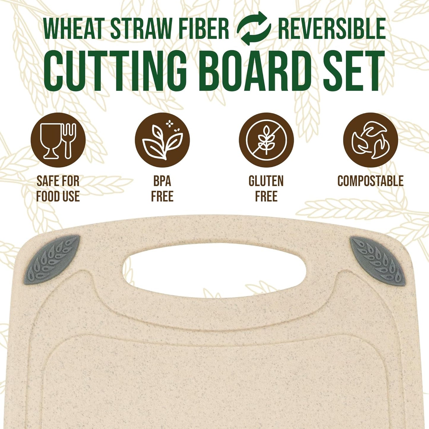 2-Piece Reversible Cutting Board Set Made from Natural Food Grade Wheat Straw Material - Eco-Conscious Alternative to Plastic - Gluten Free & BPA Free Chopping Boards for Kitchen