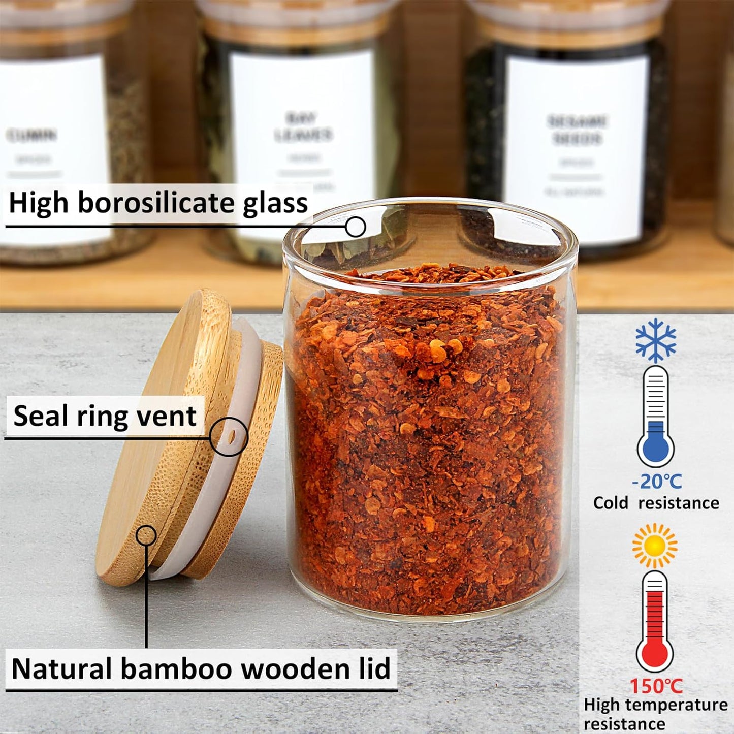 4OZ Glass Spice Jars with Bamboo Lids and 315 Labels, 20 Pcs Clear Food Storage Containers for Kitchen Sugar Salt Coffee Tea Beans