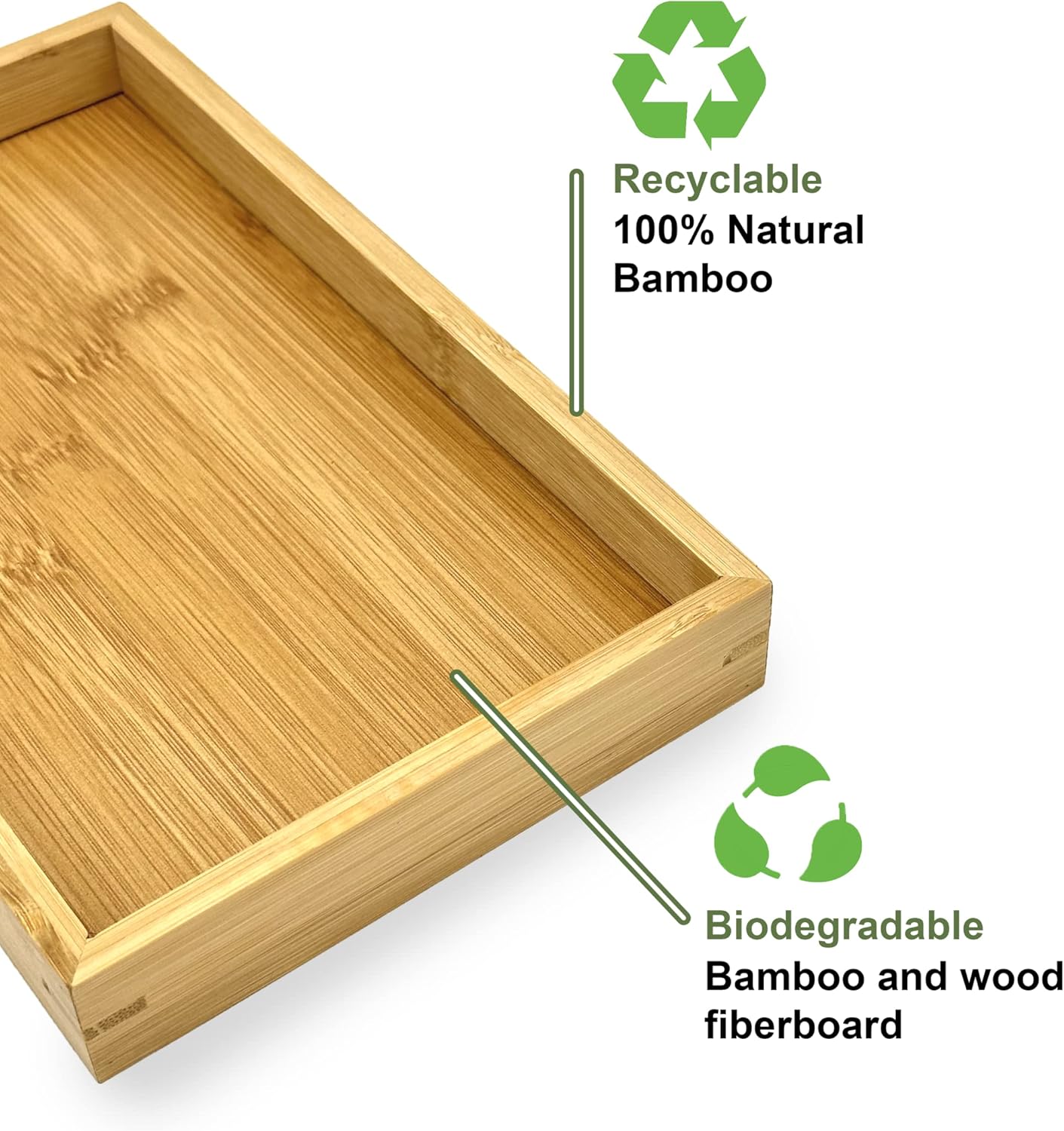 Bam & Boo (1-Pack) Natural Bamboo Rectangle Serving & Vanity Tray - for Kitchen, Bathroom, Countertop, Coffee Table (11" x 7.5" x 1.2")