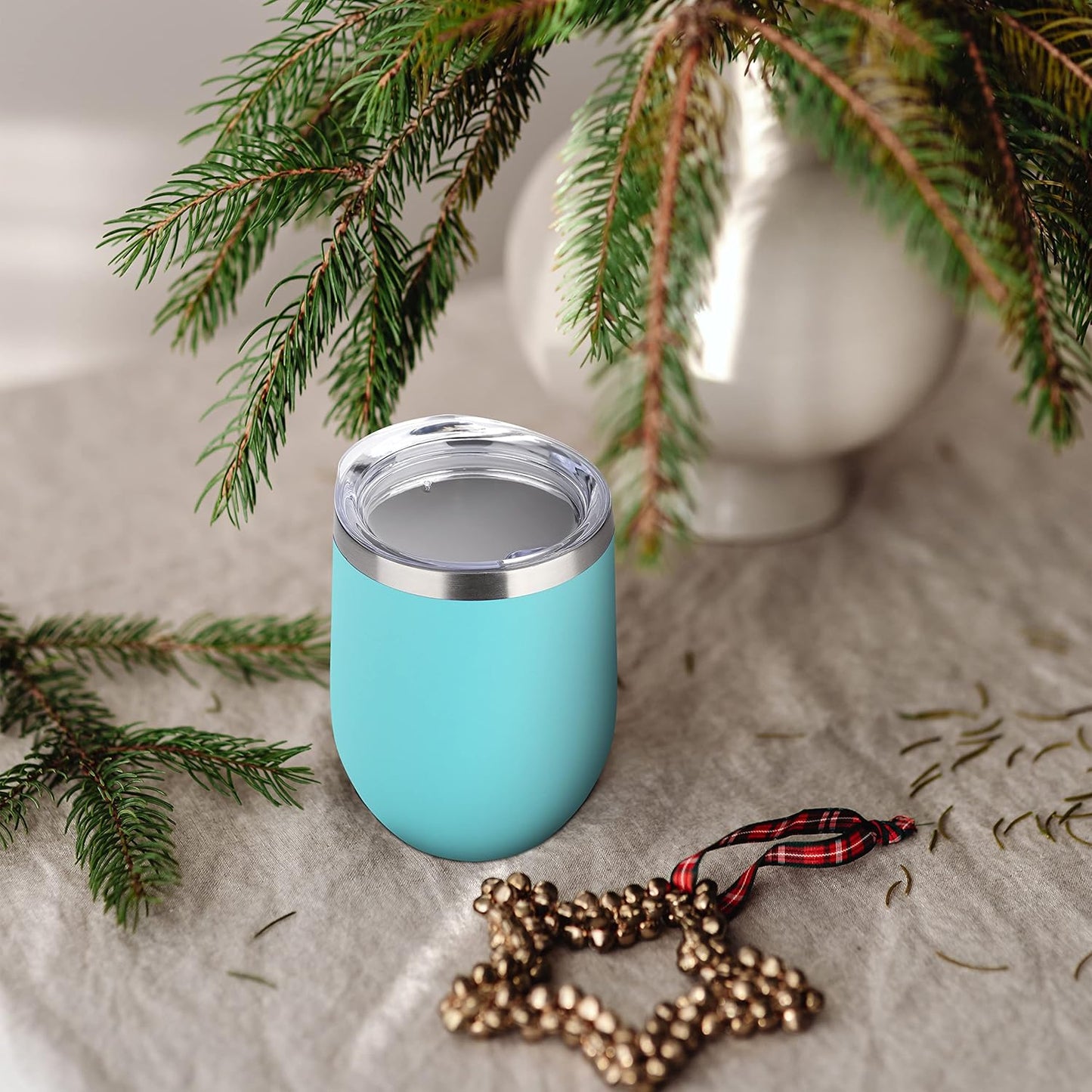 DOMICARE Stainless Steel Wine Tumbler Bulk with Lid, Personalized Insulated Tumblers Set, 12oz Travel Coffee Cups Pack of 1, Light Blue