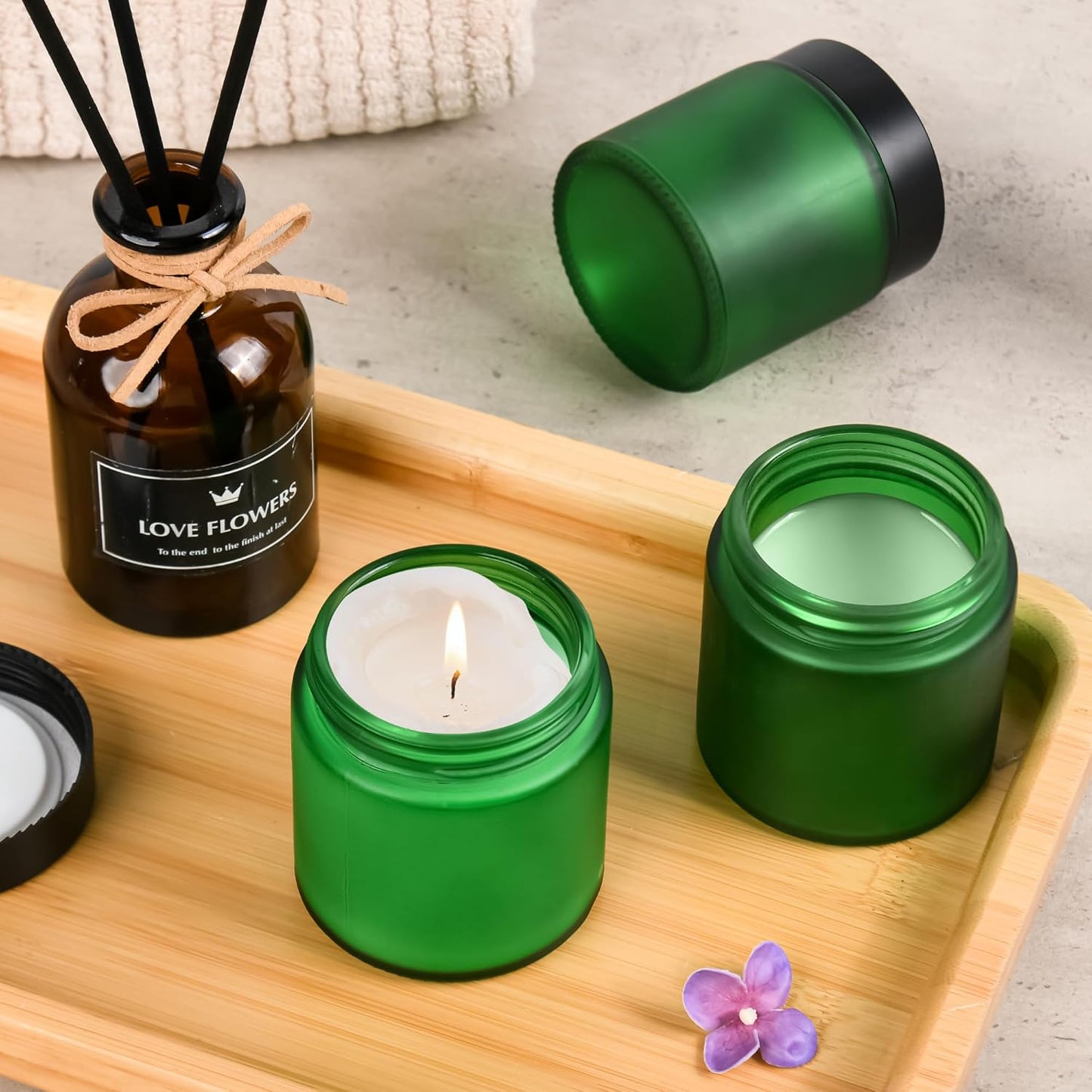 Glass Jars with Lids,Eco-Friendly Cosmetic Containers with Airtight Black Lids & Liners, Multi-Color Options for Cream, Lotion, Body Butter, DIY Skincare Travel Jars (Green Frosted, 4oz)