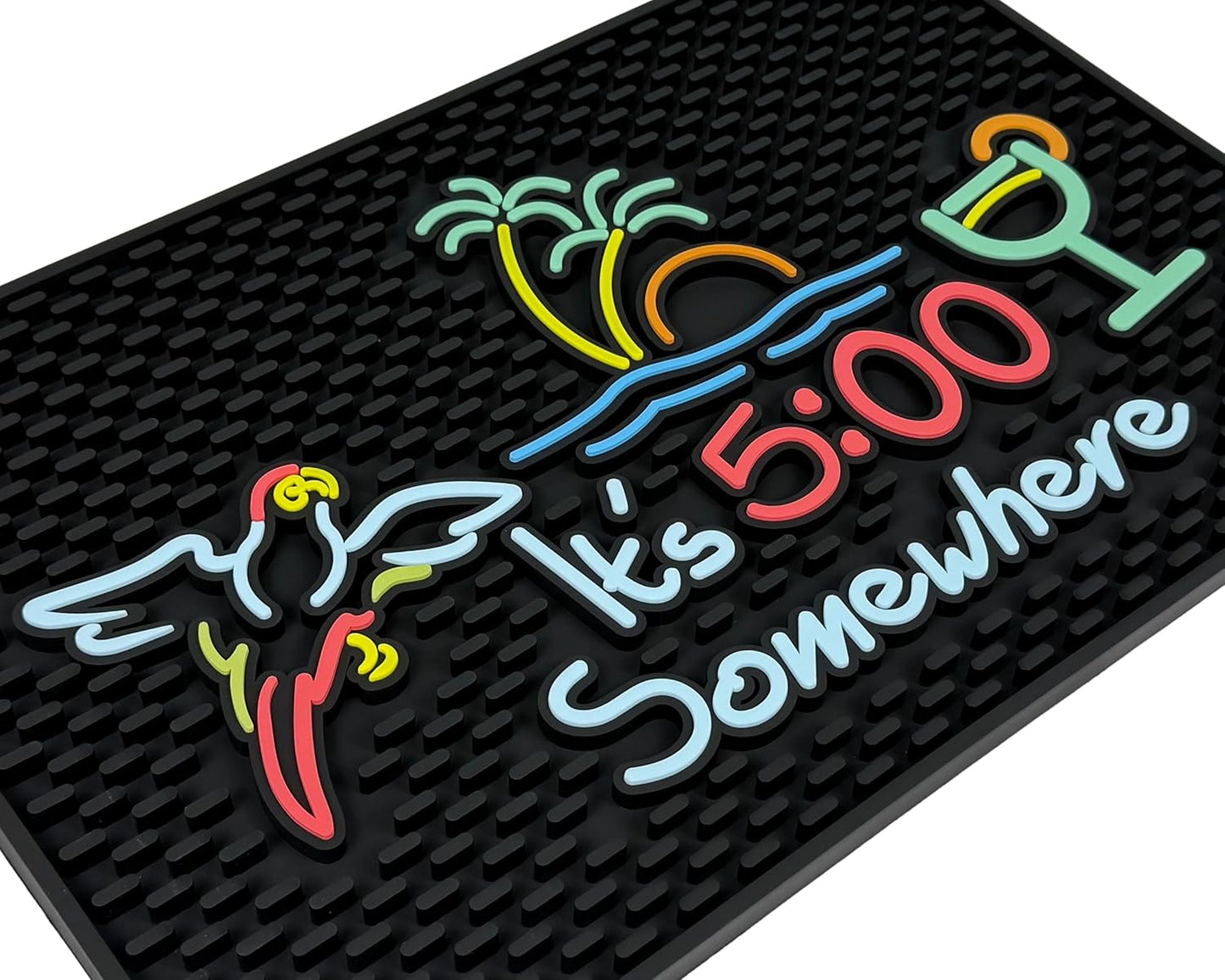 It's 5:00 Somewhere Tiki Bar Mat 18x12 in, Bar Mats for Bartending for Hawaiian Decorations, Luau Party Decorations & Hawaiian Party Decorations, Bar Mats for Countertop, Tiki Bar Essentials