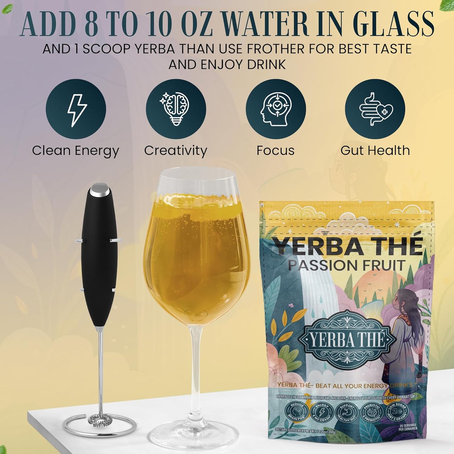 Ancient Diosa - Yerba Mate Tea Powder 350g, 35-Servings - Passion Fruit Flavor Clean Energy Drink Superfood - Support Gut Health, Probiotics and Prebiotics, Reduce Brain Fog, Relaxation & Focus Blend