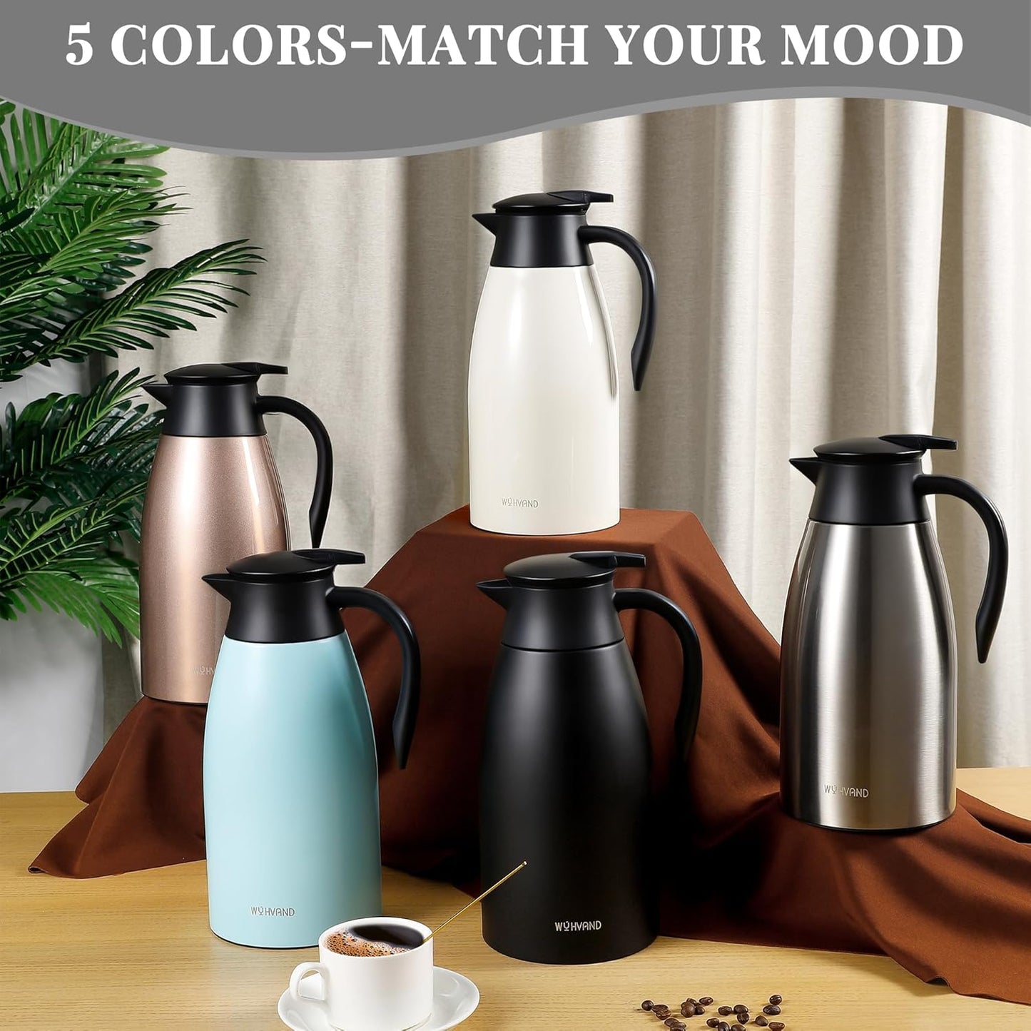 68 Oz Thermal Coffee Carafe, Stainless Steel Insulated Vacuum coffee crafts to keep coffee hot, 2 Liter Tea Water Coffee and Beverage Dispenser (Silver)