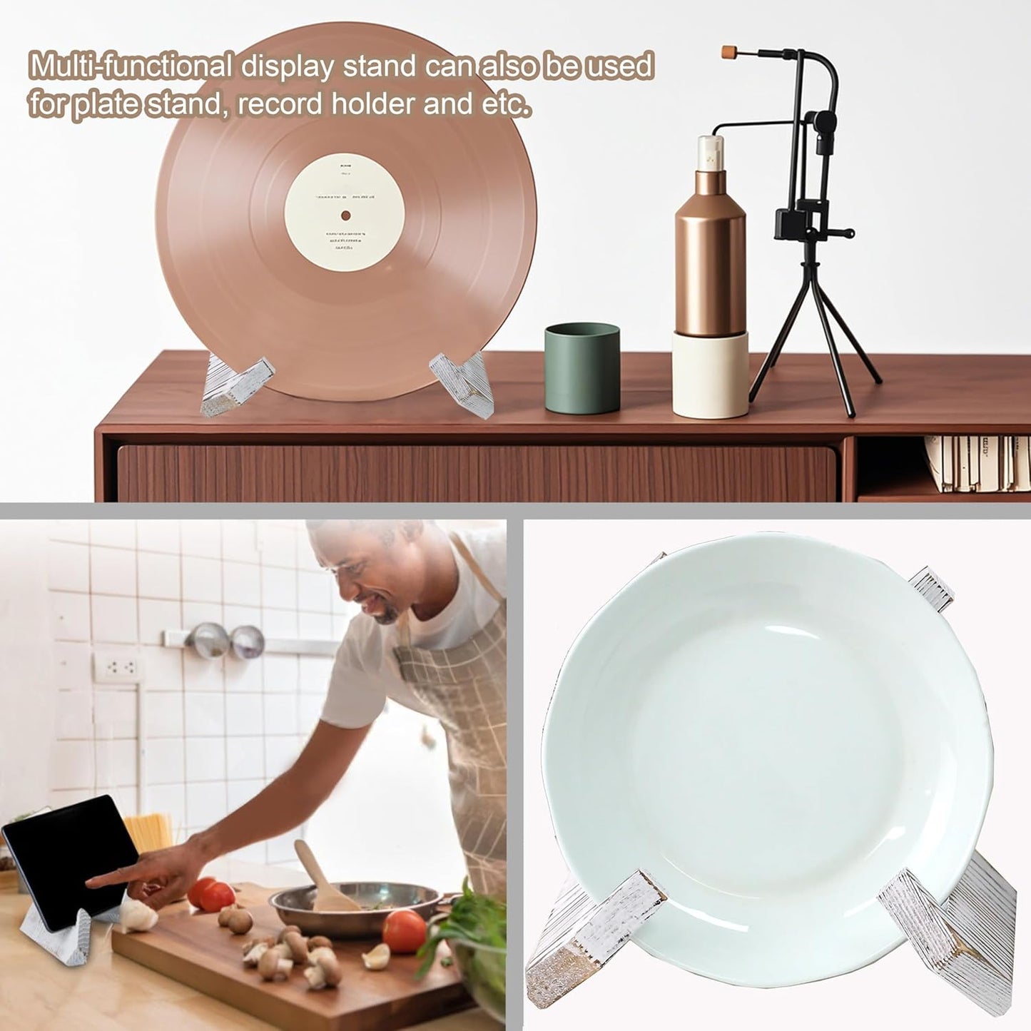 Plate Stand for Display, 6.5 Inch Picture Frame Holder Wooden, for Cook Book Decorative TableTop Art Easels Platter (Black)