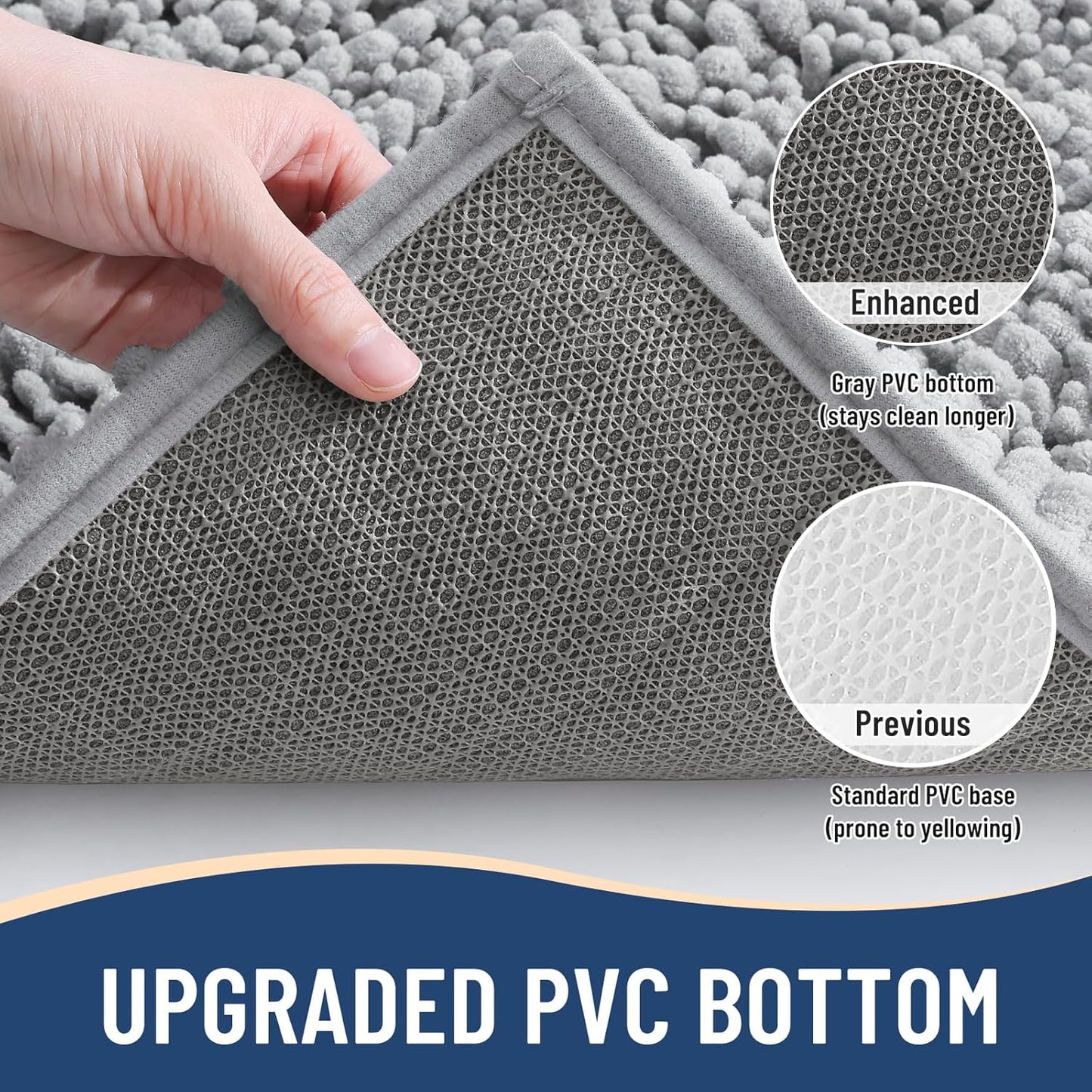 Arotive Luxury Chenille Bathroom Rug Mat, Extra Soft Thick Absorbent Shaggy Bath Rugs, Non-Slip Machine Wash Dry, Plush Bath Mats for Bathroom, Shower and Tub, 40x24, Light Grey