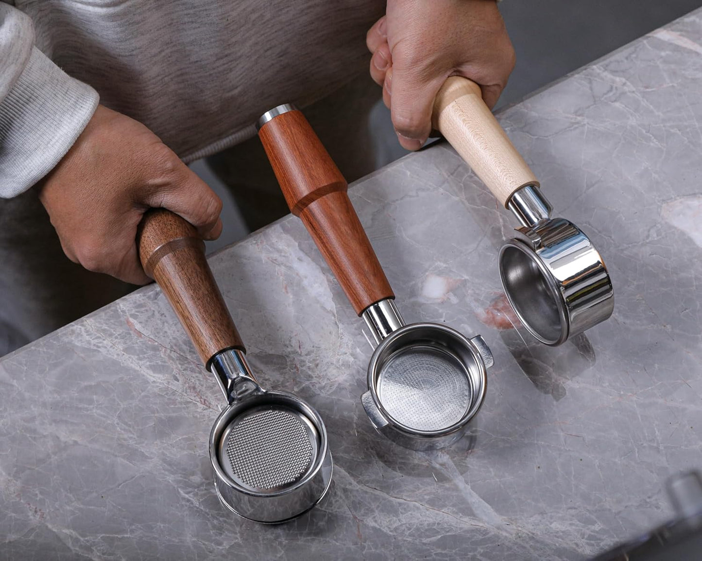 58mm Bottomless Portafilter for E61 Group Head | Professional Barista-Grade Naked Portafilter | Compatible with Rocket, Lelit, Ascaso, Profitec, ECM, Flair 58 & More (Walnut)