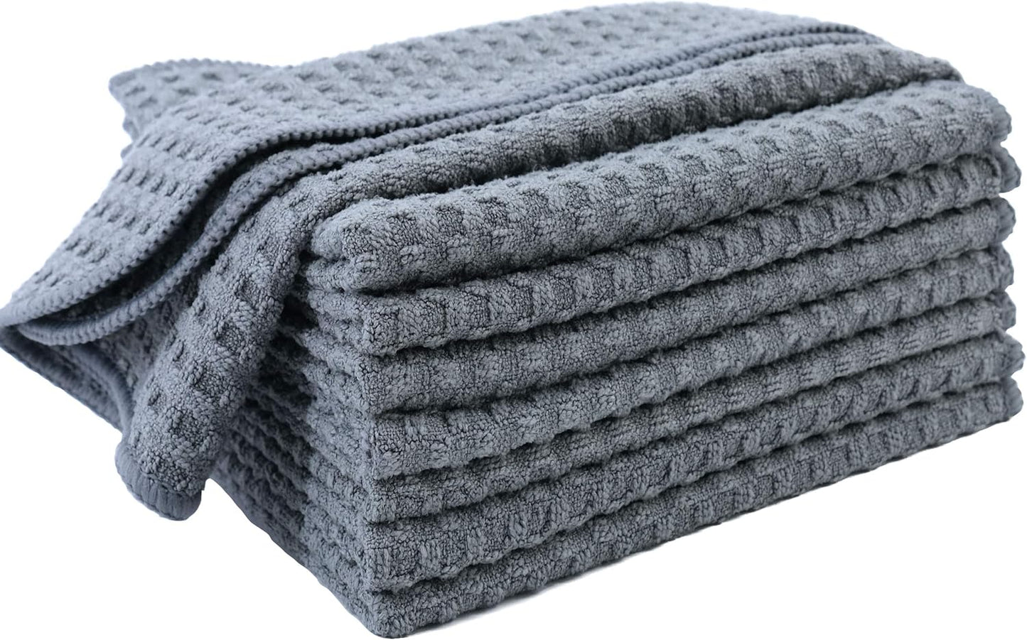 POLYTE Ultra Premium Microfiber Kitchen Dish Cloth Waffle Weave, 8 Pack (12x12 in, Gray)