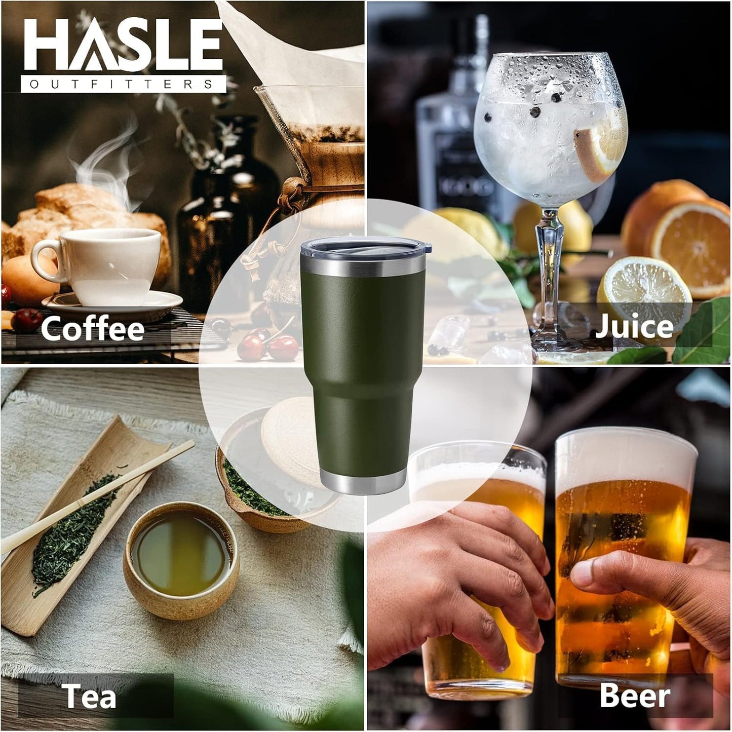 HASLE OUTFITTERS 30oz Stainless Steel Tumbler, Double Wall Vacuum Insulated Travel Mug Tumbler, Durable Insulated Coffee Mug, Gift Box Set (Amey Green, 12)