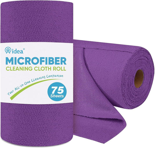 AIDEA Microfiber Cleaning Cloth Roll, 75PK, Reusable Paper Towels Tear Away Cloth, Microfiber Towels for Cars, Lint Free Cleaning Rags for House, Kitchen, Window, 11.5"×11.5", Purple