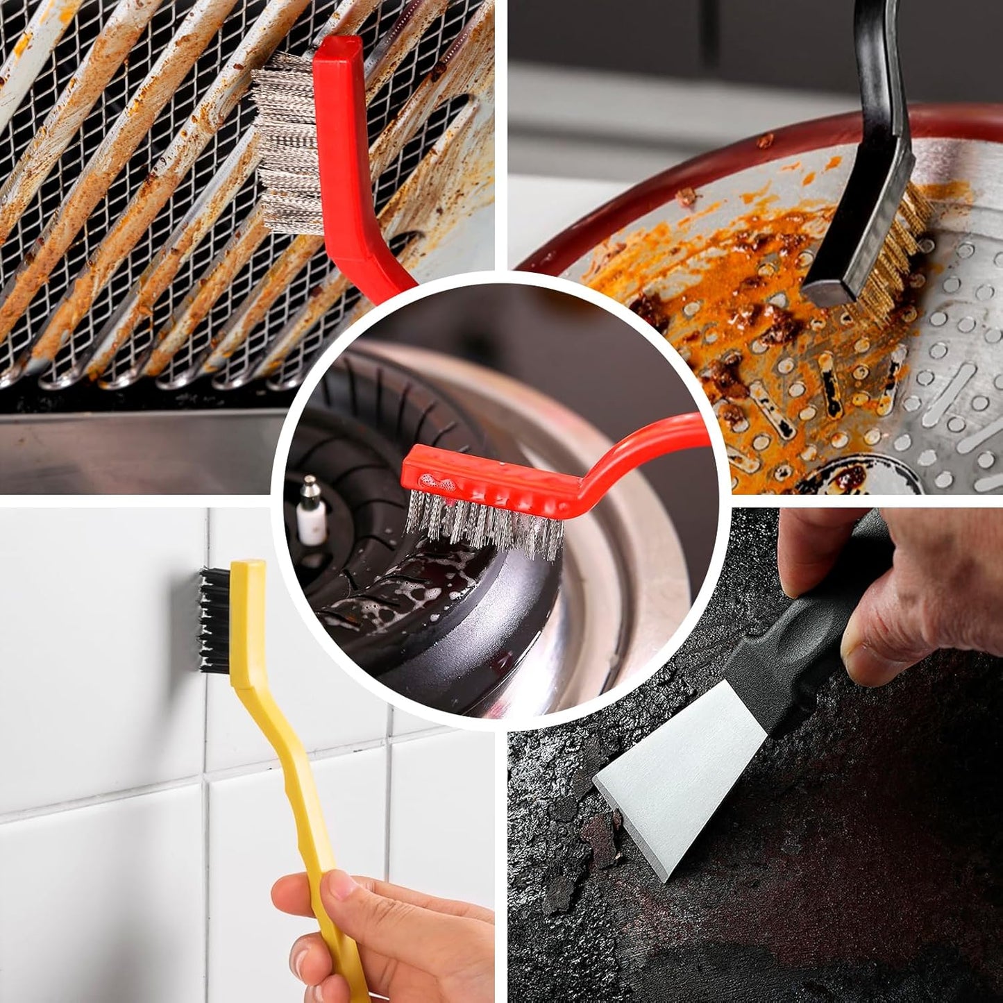 10Pack Kitchen Cleaning Brush Set,Deep Clean Gas Stove Brass Brush, Kitchen Sink Nylon Brushes,Cooktop Scraper,Stiff Bristles Rust Removing and Dust, Scrubber Brush for Range Hood Grease Grime