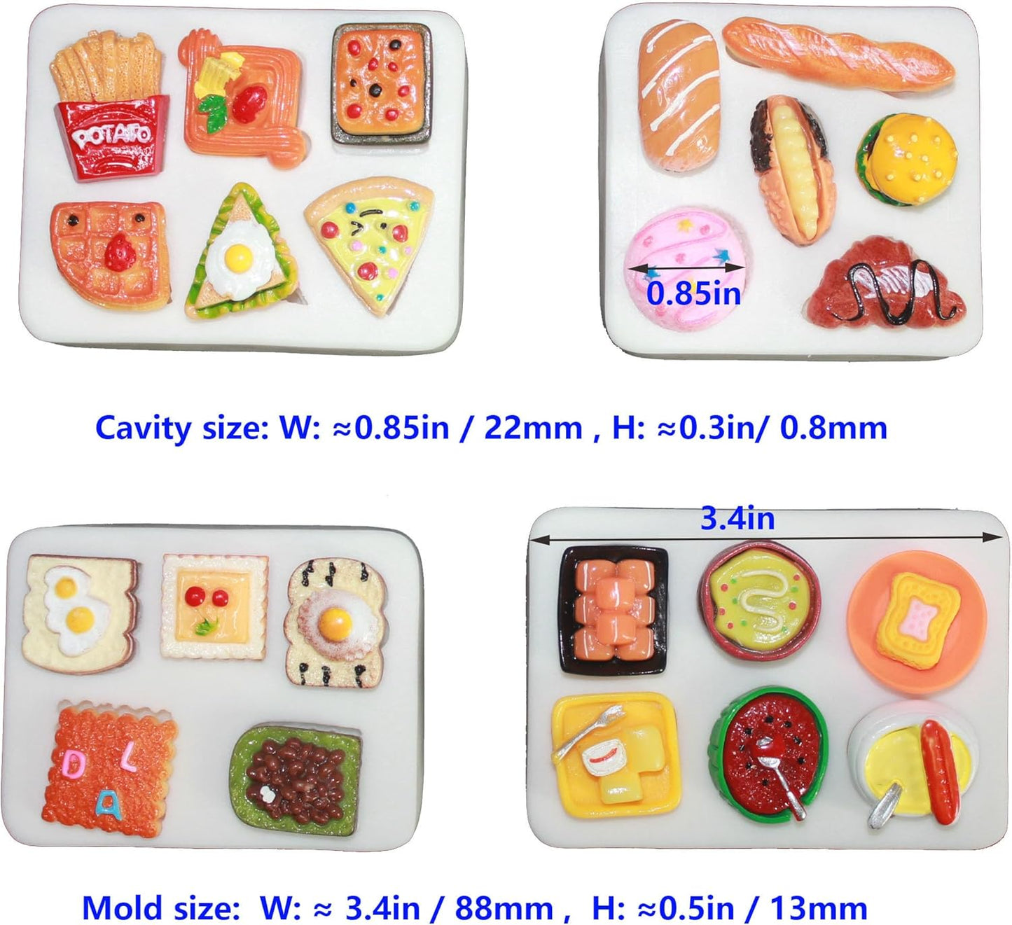 Lovely Small Items Silicone Fondant Molds Set For Cake Topper, Gumpaste, Candy & Chocolate, Polymer Clay and More (Rectangle Food Items)