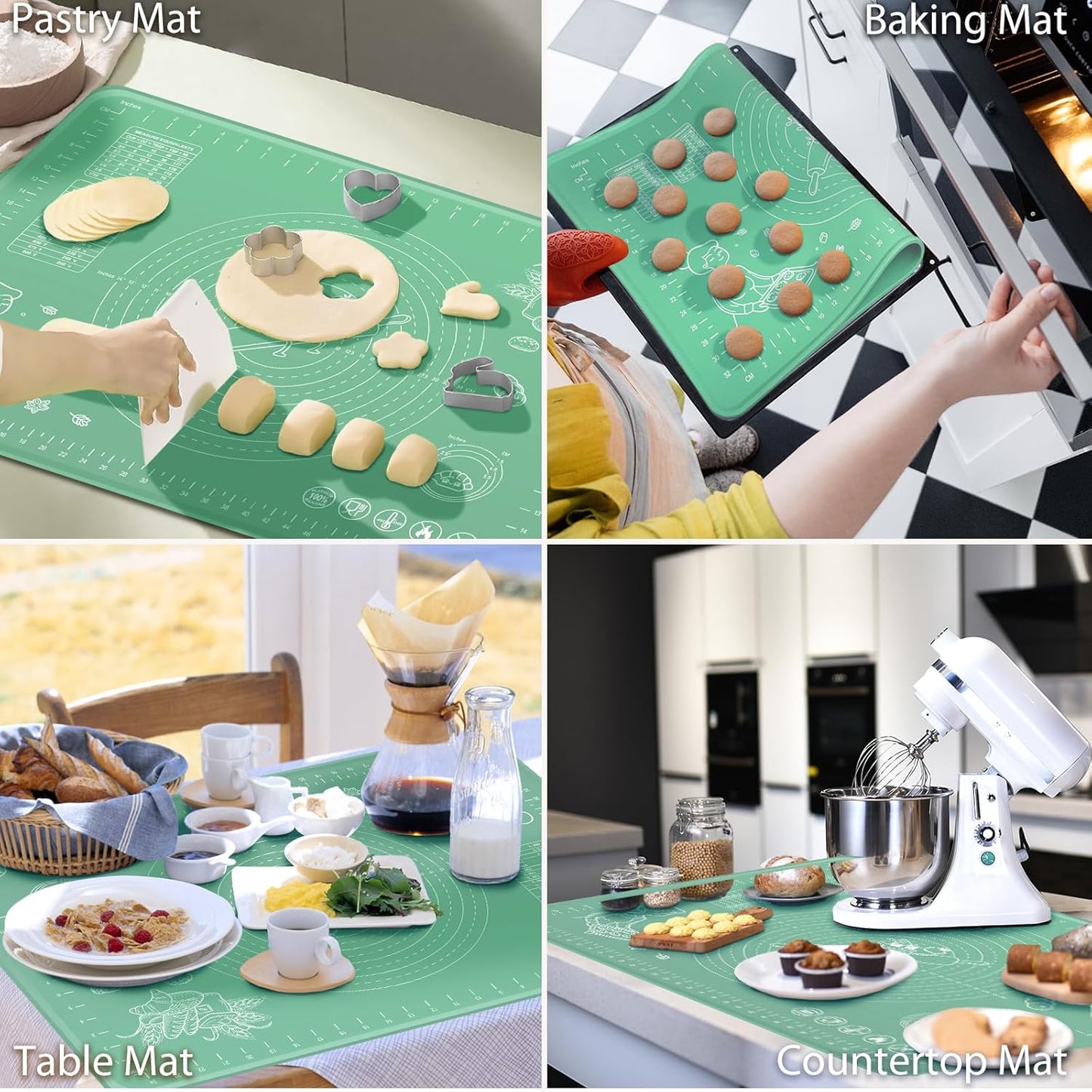 Silicone Pastry Mat 32" x 24" Extra Thick Non Stick Baking Mat with Measurements and Edge Heightening, Food Grade Silicone Rolling Mat for Pastry, Bread, Cookies, Pizza, Fondant, Pasta