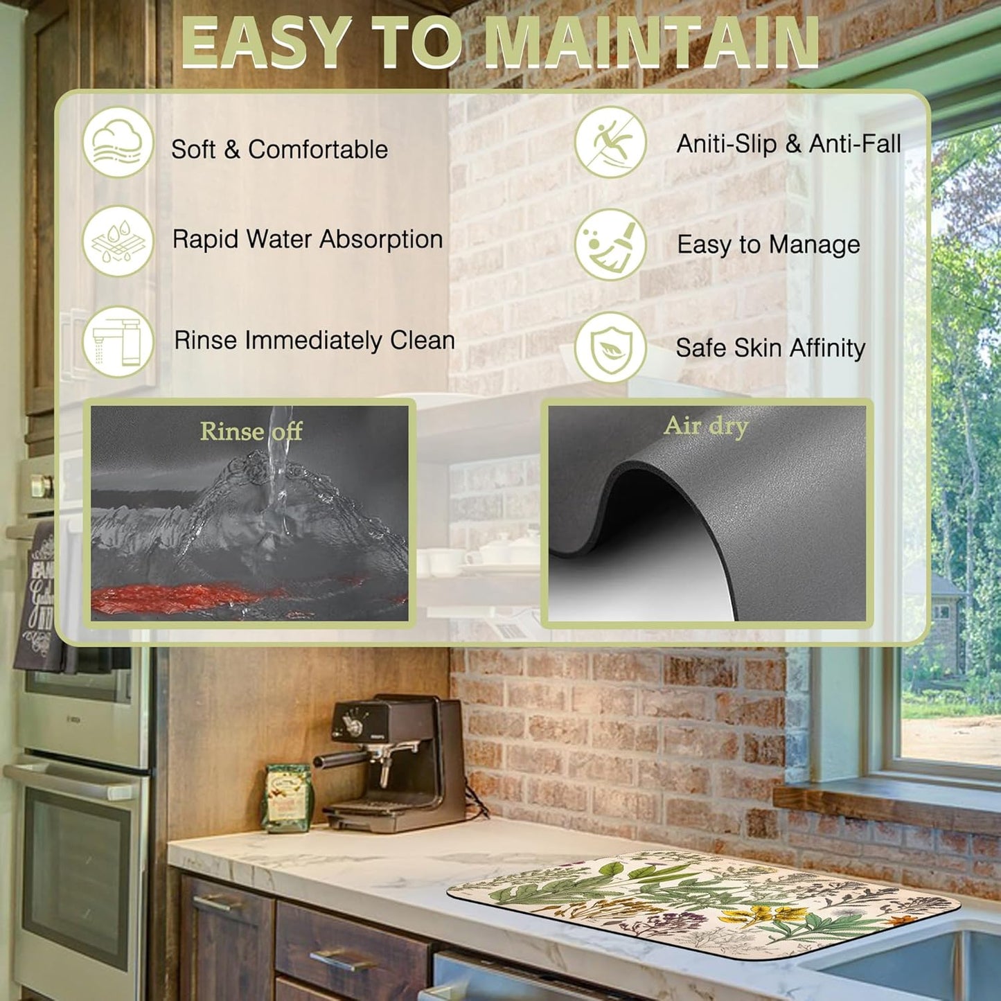 Dish Drying Mat Vibrant Bouquet of Spring Flowers Kitchen Mat 12"x19" Bsorbent Coffee Maker Mat for Dishes,Utensils Coffee Maker Pots and Pans Easy Clean Dish Slip Resistant Pad