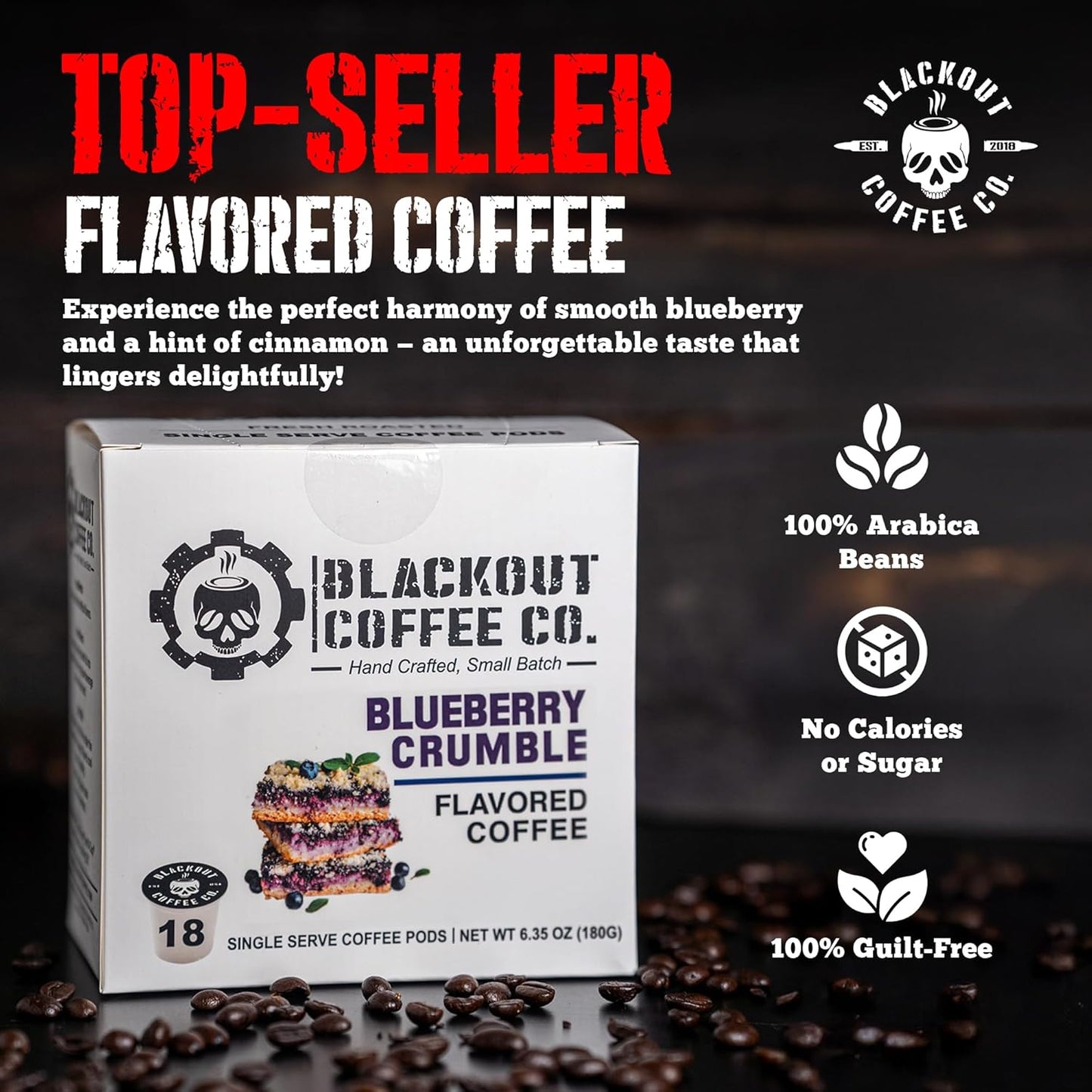Blackout Coffee Blueberry Crumble Flavored Pods, Freshly Roasted in the USA - K-Cup Compatible Single-Serve Coffee Pods (18 Count)