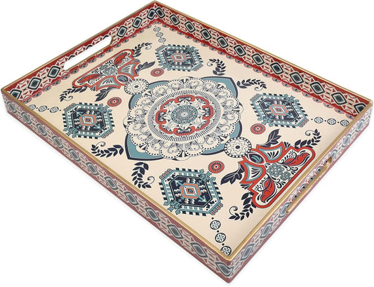 Rectangle Plastic Serving Tray with Handles, Elegant Decorative Tray for Coffee Table, Ottoman, Living Room, Kitchen, Outdoor Use. 12"*16"*1.6" C