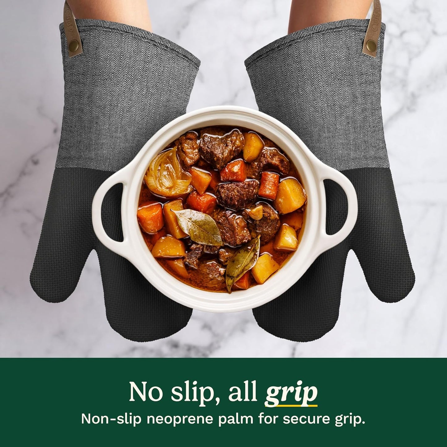 Cuisinart Heritage Kitchen Oven Mitts – Heat-Resistant Kitchen Mitts for Oven with Non-Slip Neoprene Palm, Long Cuff, and Cotton Filling – Durable Oven Gloves for Cooking, Baking, & Grilling