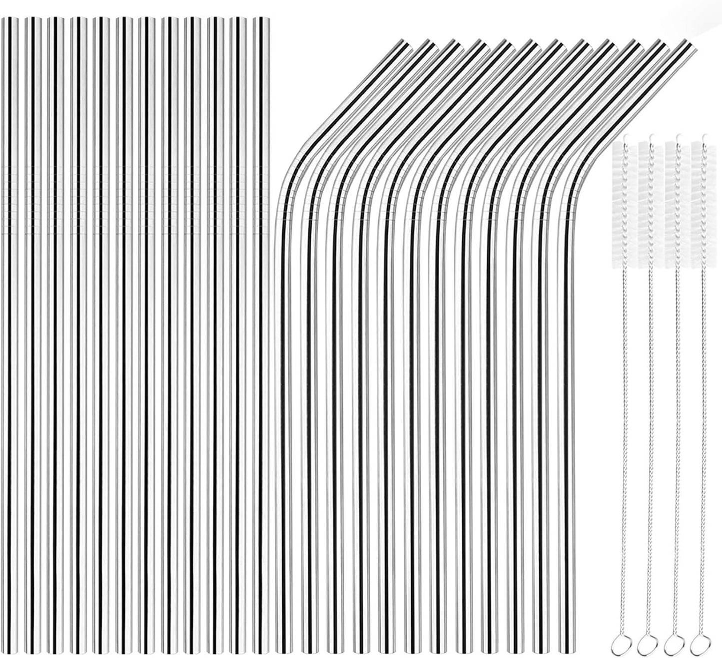[24 PCS] Extra Long 10.4 inch Value Pack Reusable Stainless Steel Straws Combinations, Tomorotec Metal Straw Sets with Cleaning Brushes, 12 Straight 12 Bent For Tumblers Beverage Drinks Cocktail