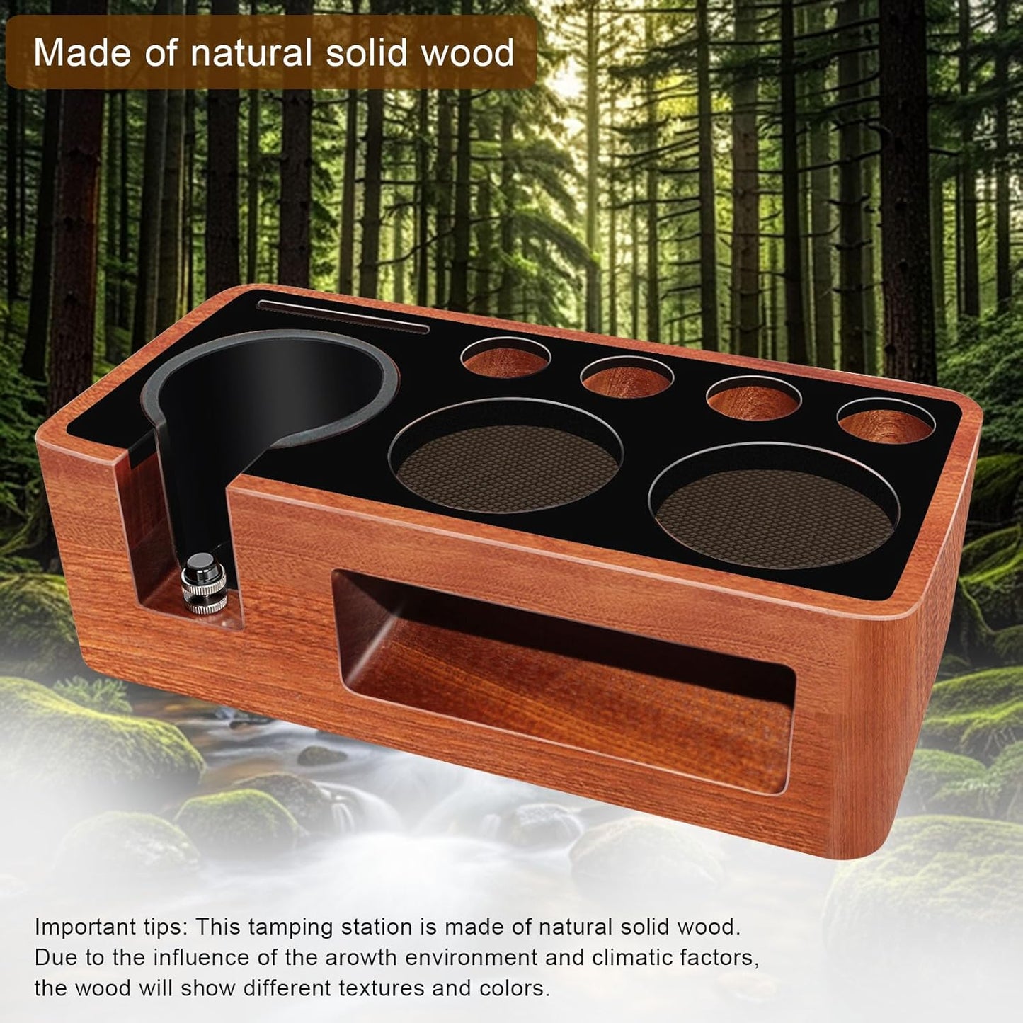 Espresso Tamping Station,9 in 1 Espresso Station,Multifunctional Tamper Station Fit for 51/54mm Espresso Accessories,Wooden Espresso Station,Adjustable Height Portafilter Holder (Red Black, 51mm-58mm)