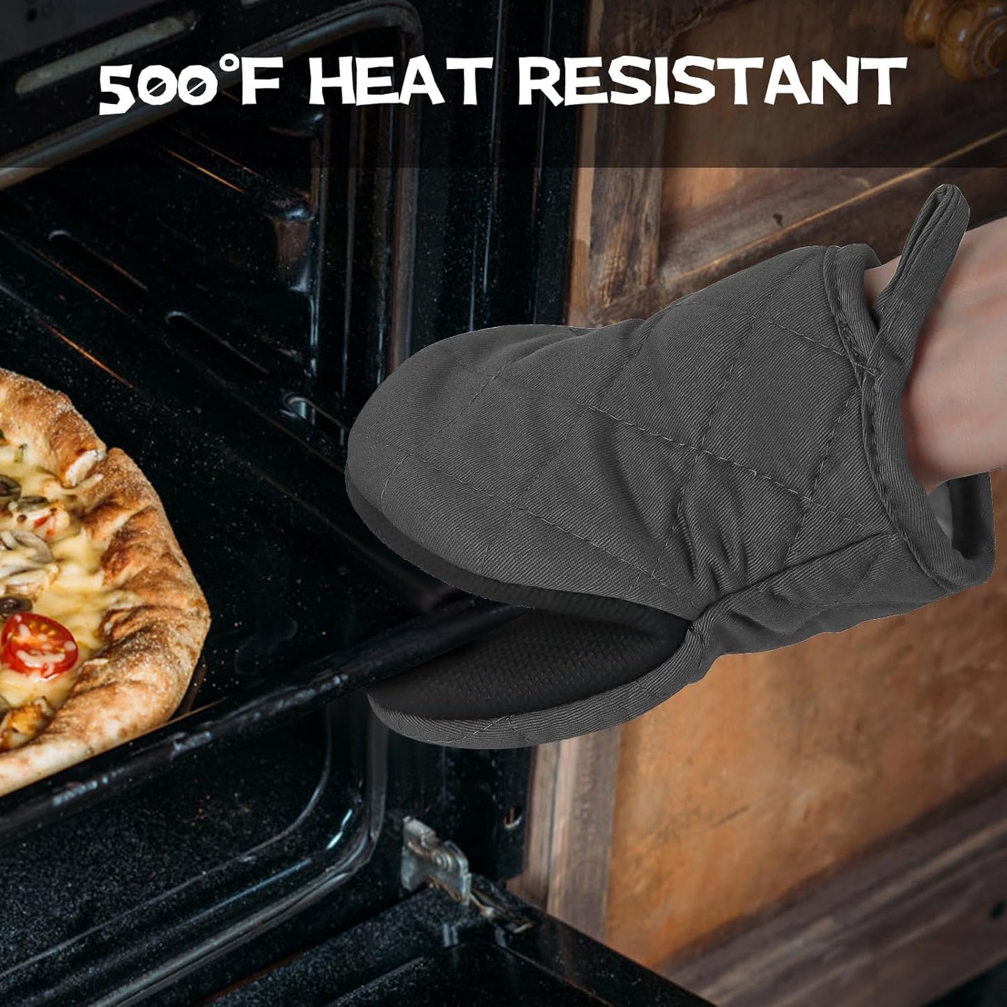 Oven Mitts and Pot Holders Set, Pack of 4, Heat Resistant Silicone Kitchen Mini Oven Mittens for 500 Degrees, Mini Oven Gloves and Hot Pads for Baking Grilling Barbecue Microwave Machine Washable